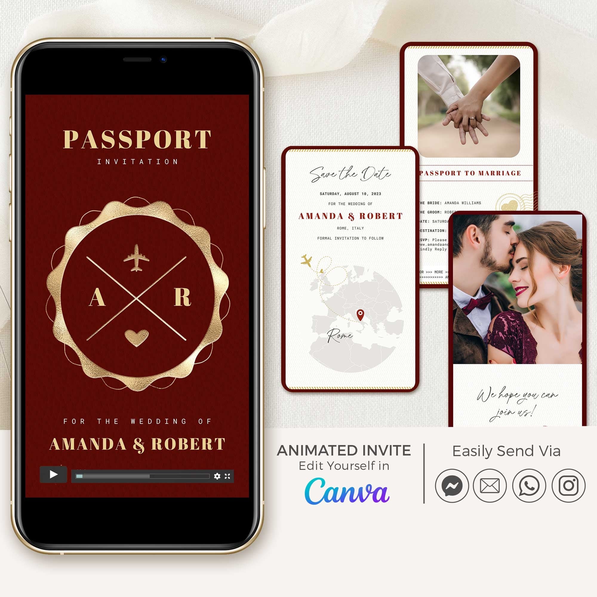 Passport Save The Date Video Template - Burgundy