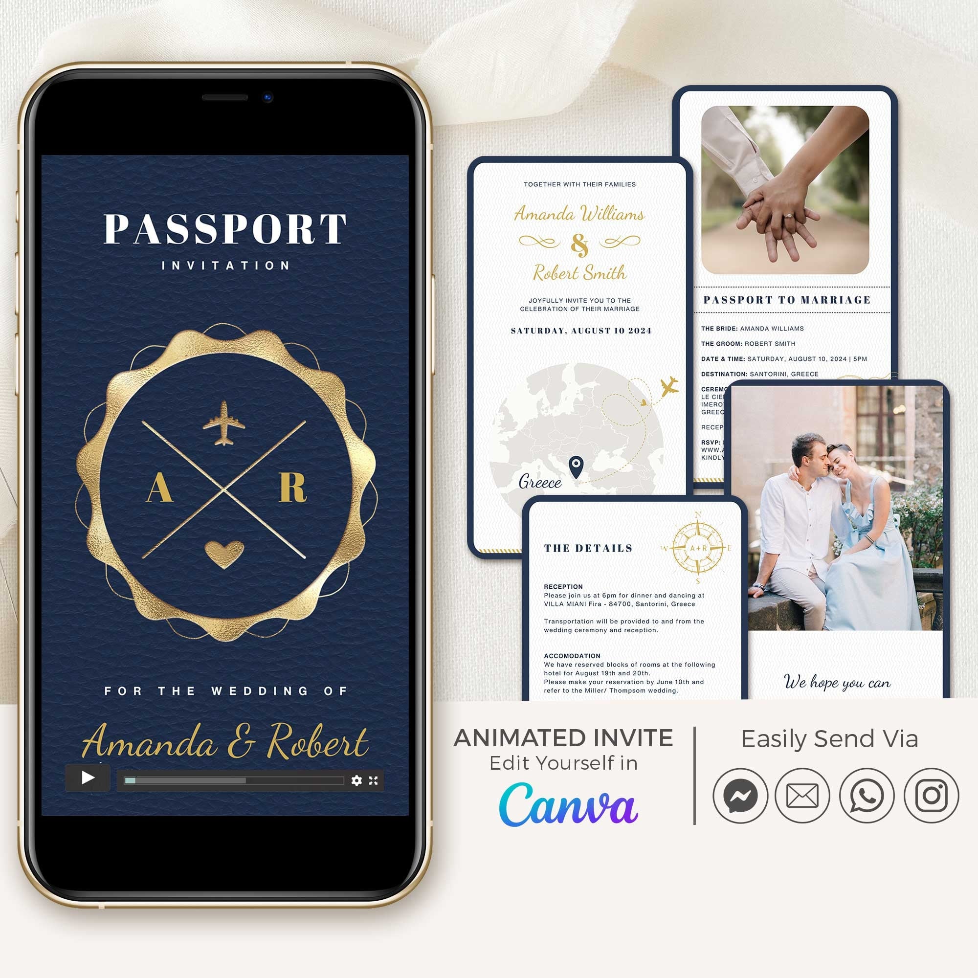 Passport Wedding Invitation Video Template - Blue Navy