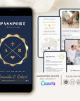 Passport Wedding Invitation Video Template - Blue Navy