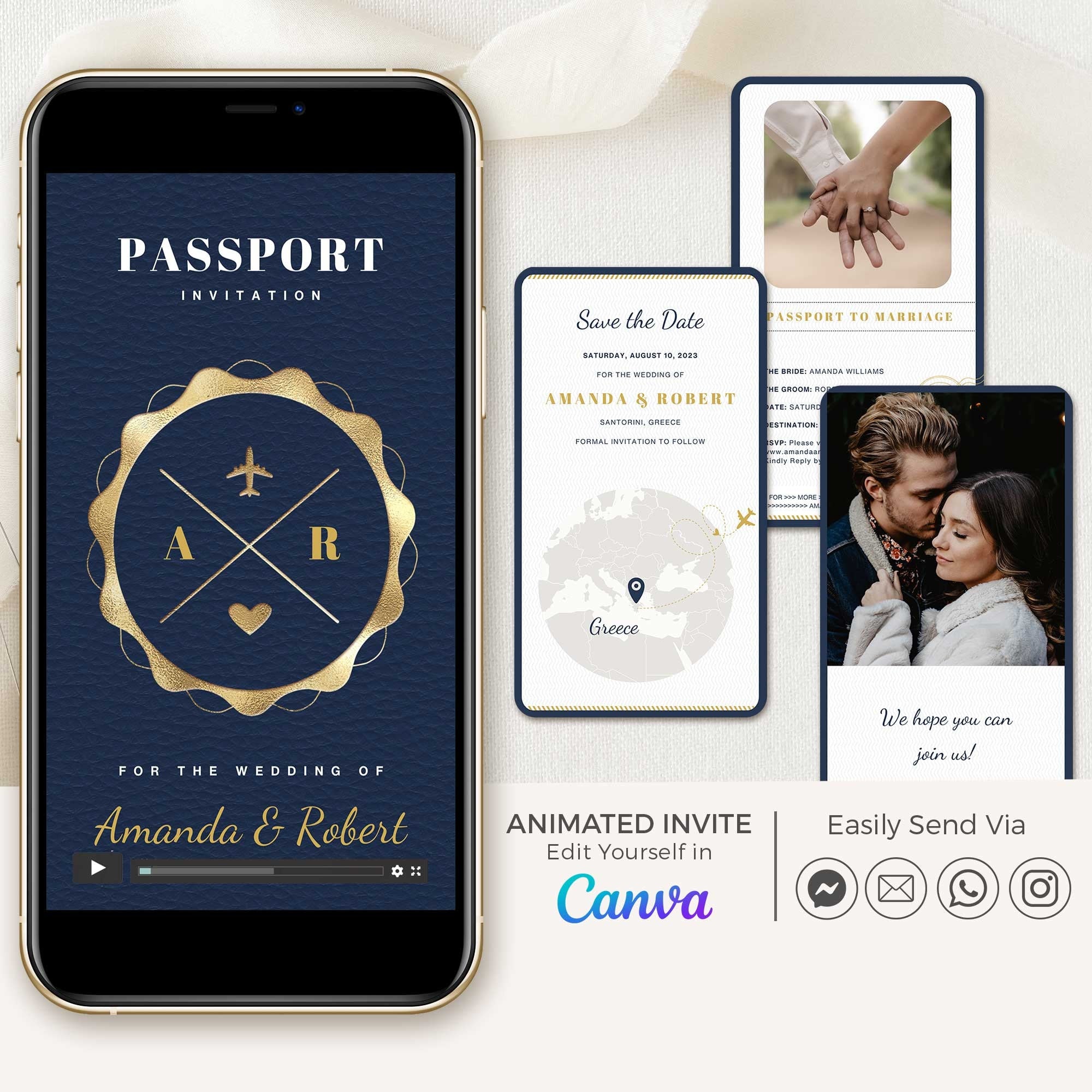 Passport Save The Date Video Template - Blue Navy