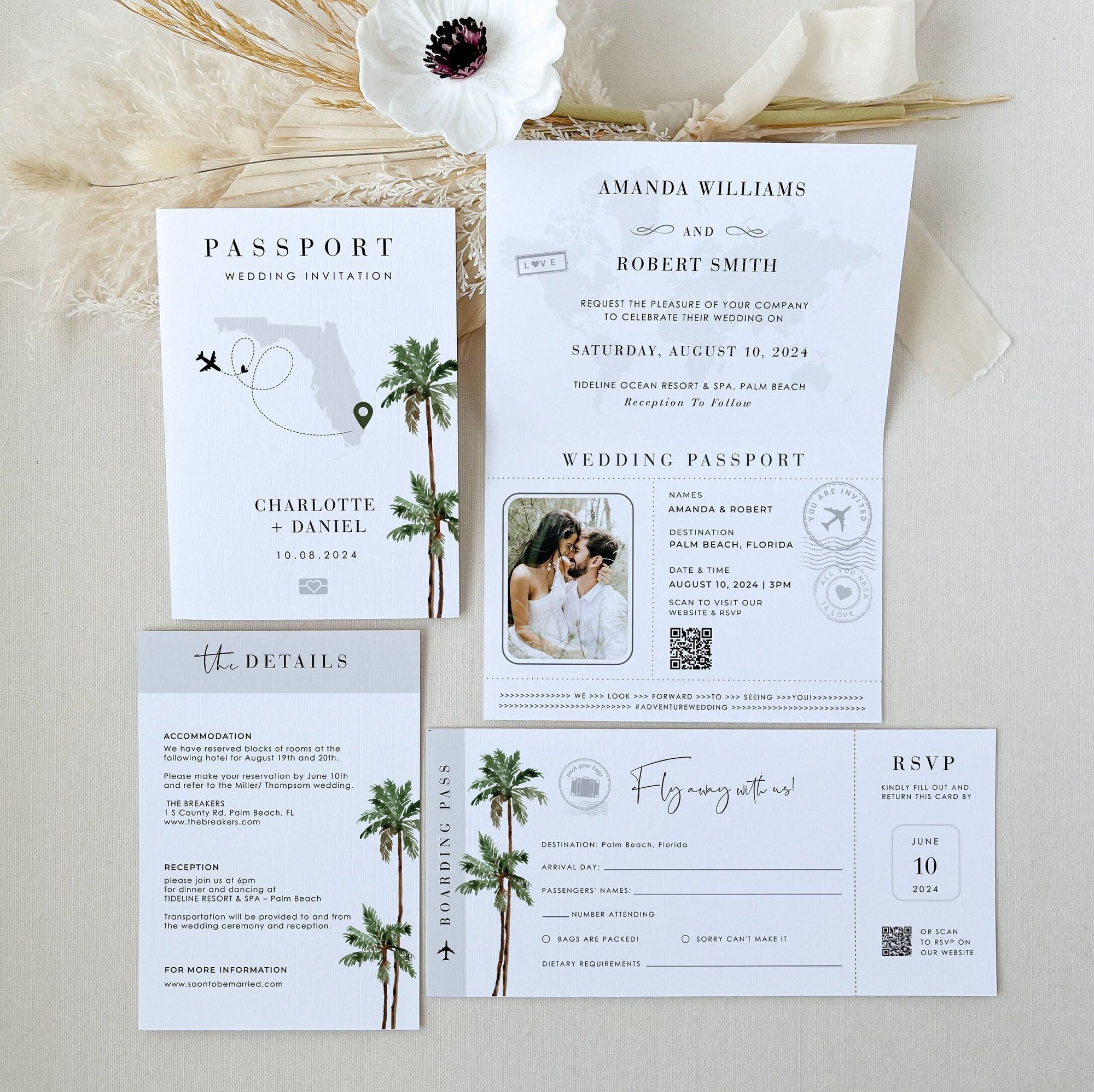 Palm Tree Passport Wedding Invitation Template