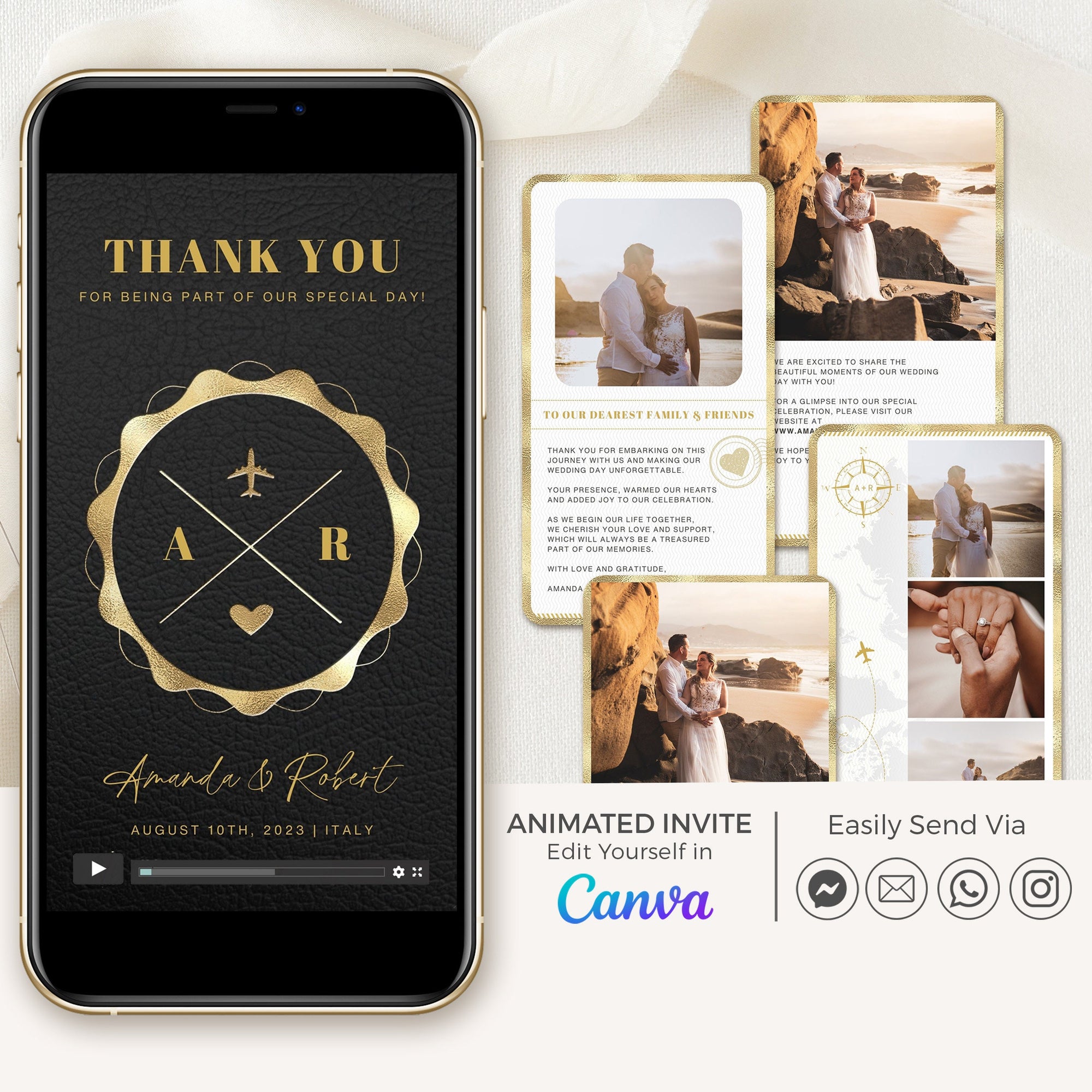 Black Passport Style Wedding Thank You Card Video Template