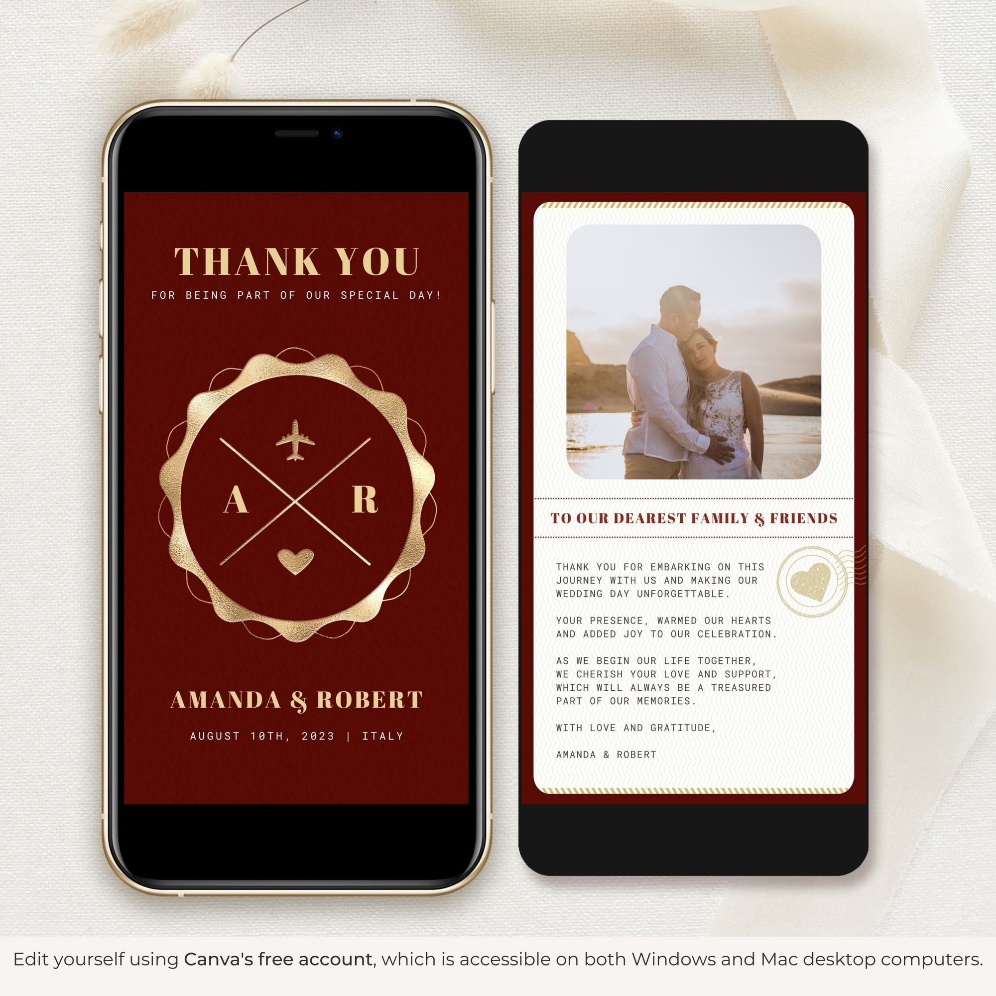Maroon Passport Style Wedding Thank You Card Video Template