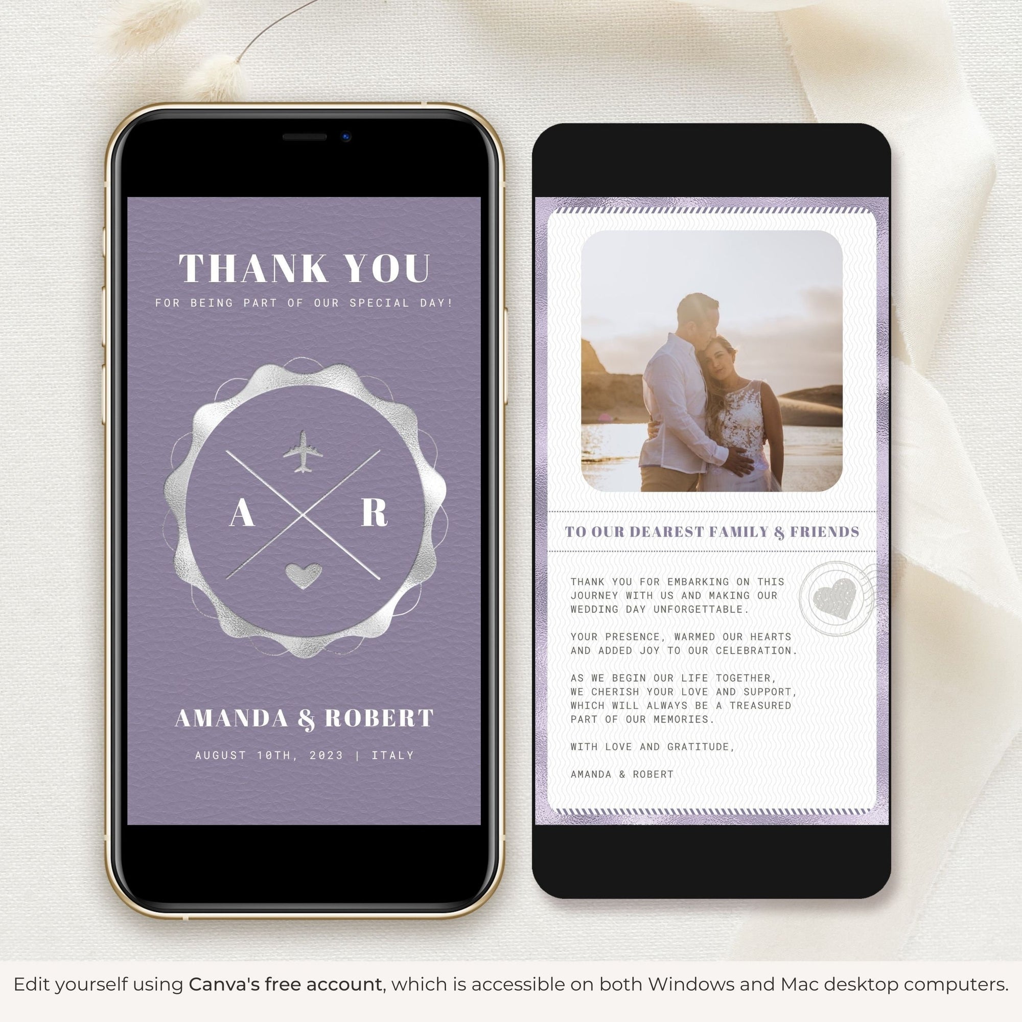 Purple Passport Style Wedding Thank You Card Video Template