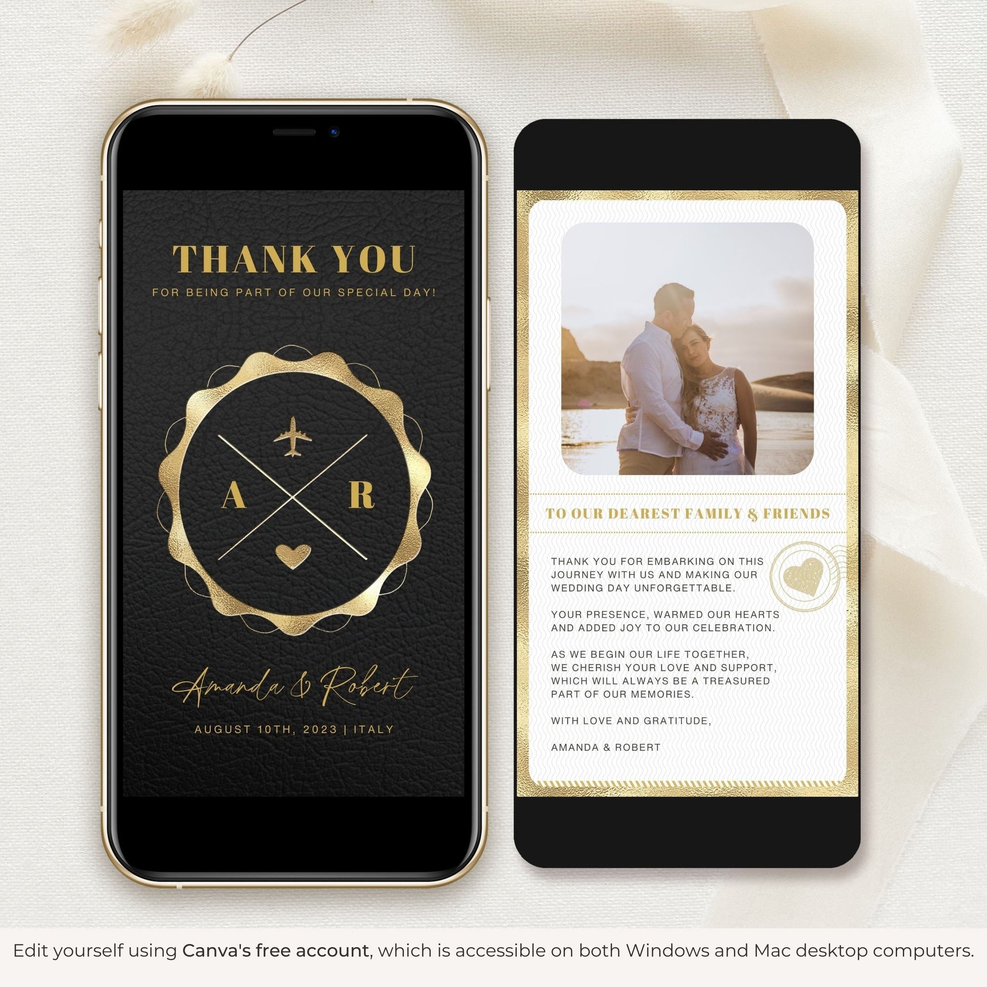 Black Passport Style Wedding Thank You Card Video Template