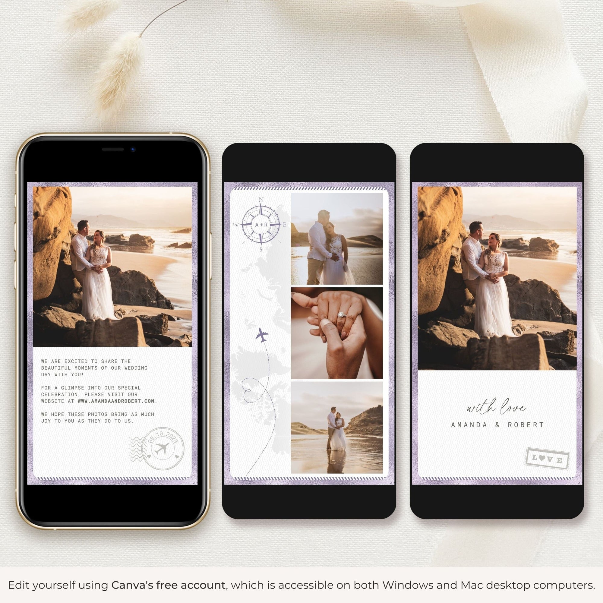 Purple Passport Style Wedding Thank You Card Video Template