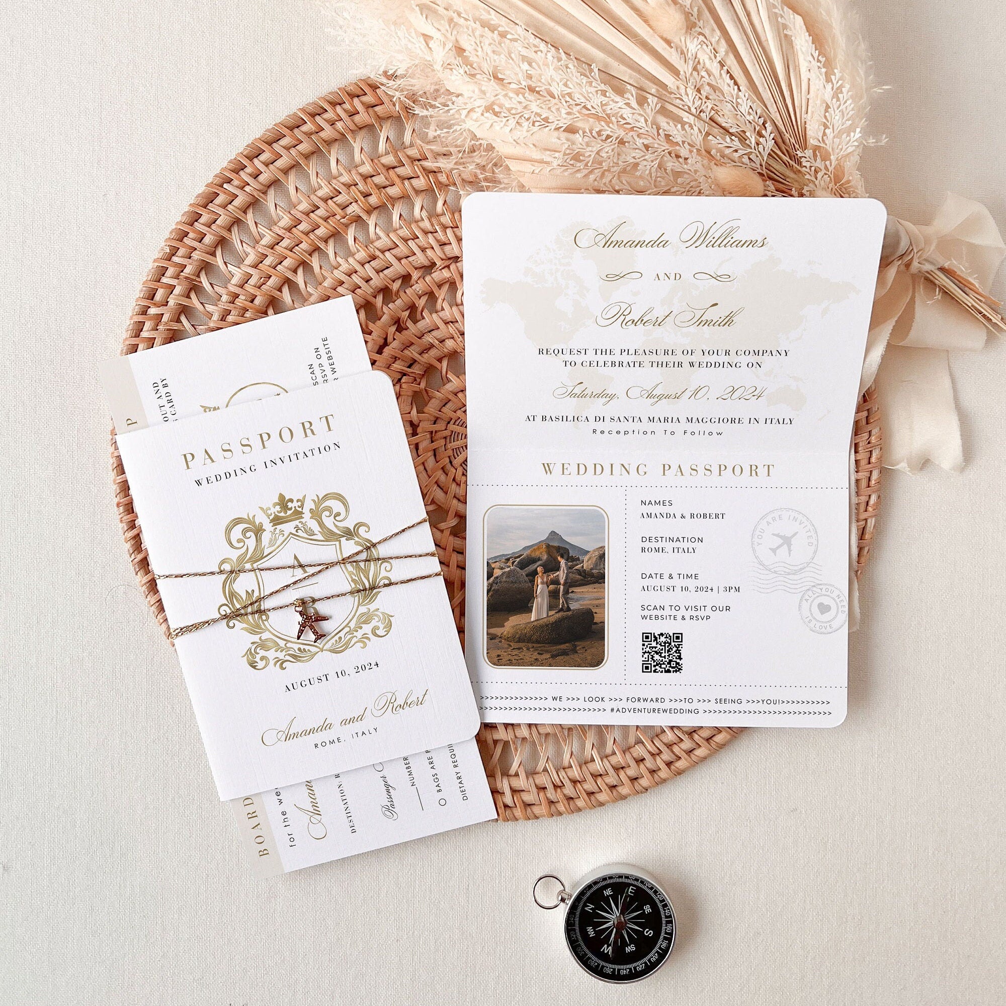 White & Gold Passport Wedding Invitation Template