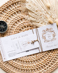 White & Gold Boarding Pass Save the Date Template