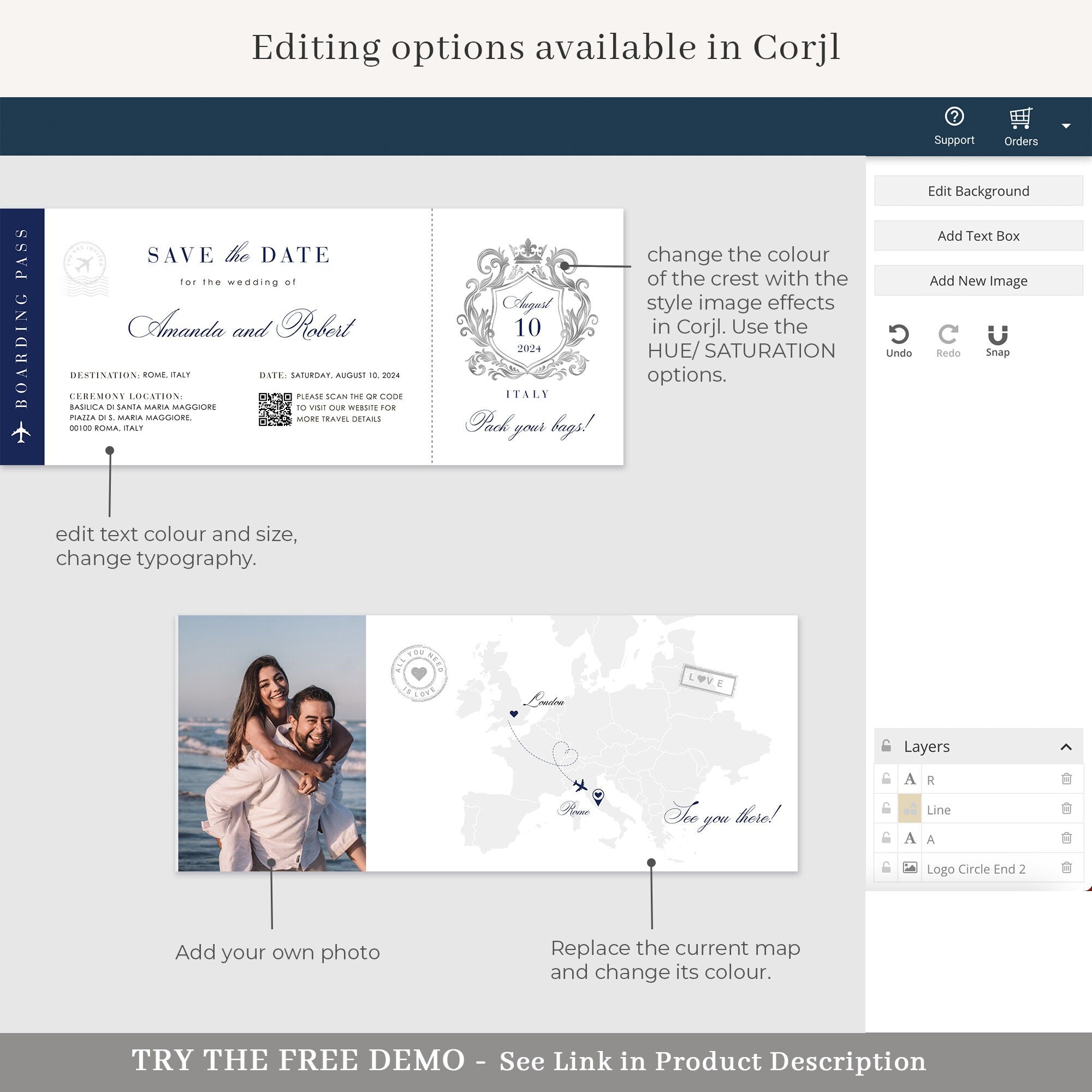 White & Gold Boarding Pass Save the Date Template