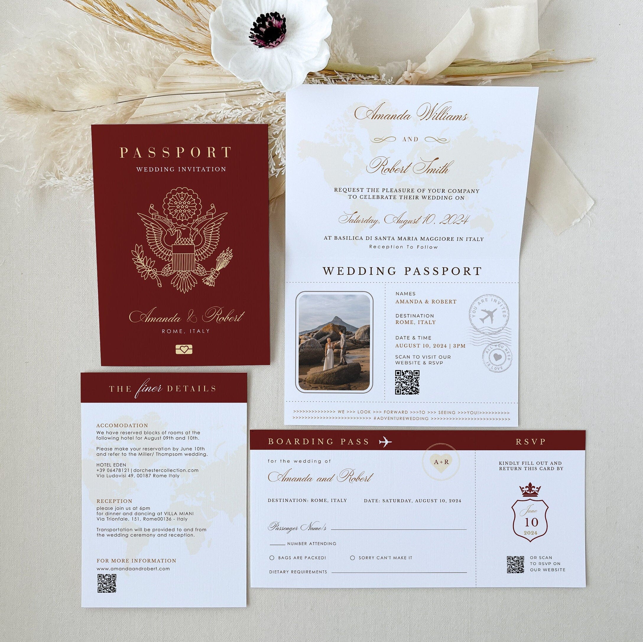 American Passport Wedding Invitation Template – Creative Things Studio, image size:2176x2172