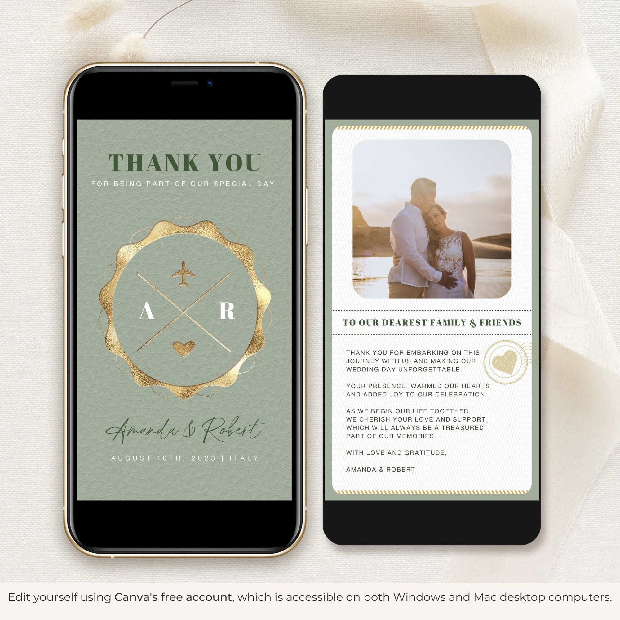 Sage Green Passport Style Wedding Thank You Card Video Template