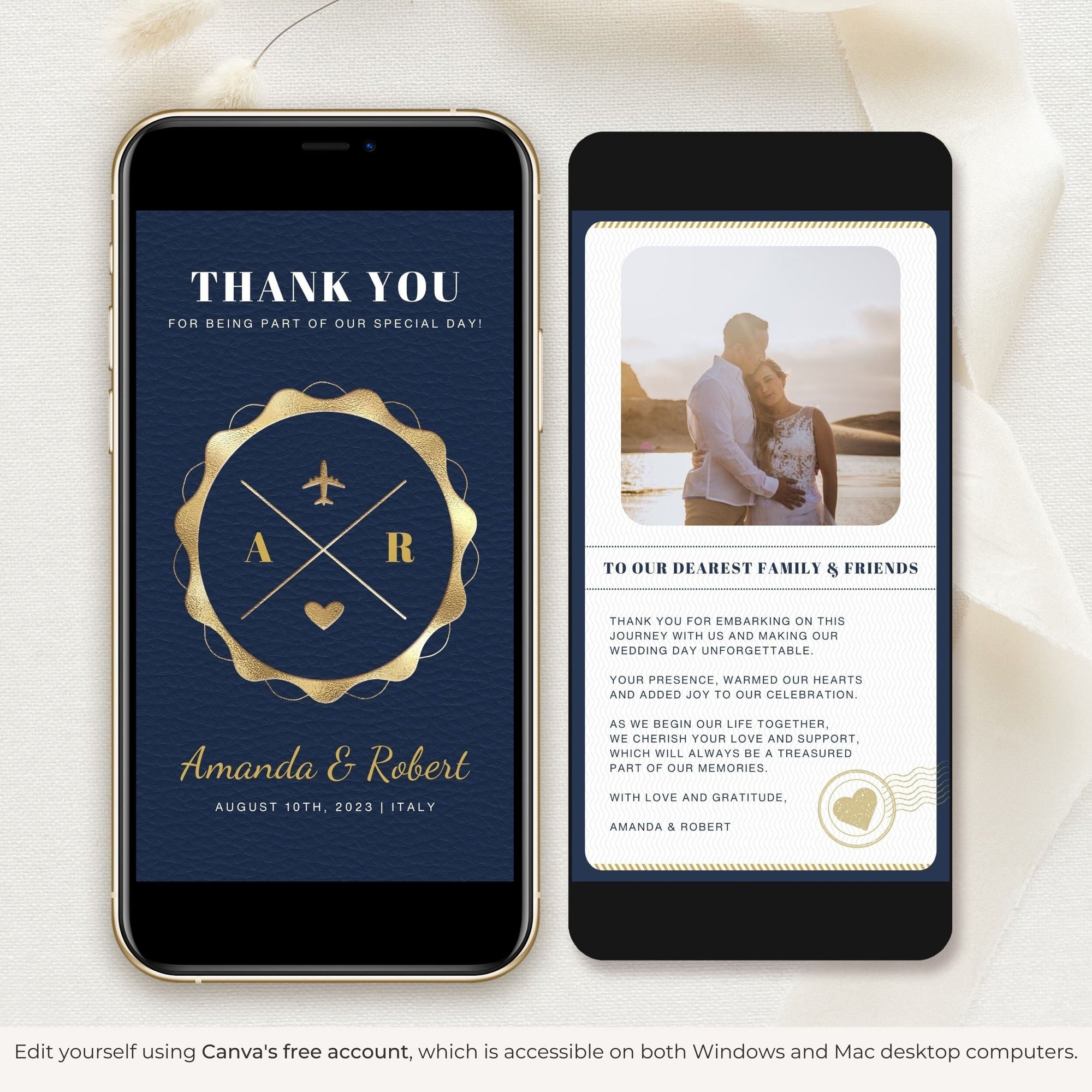 Navy Passport Style Wedding Thank You Card Video Template