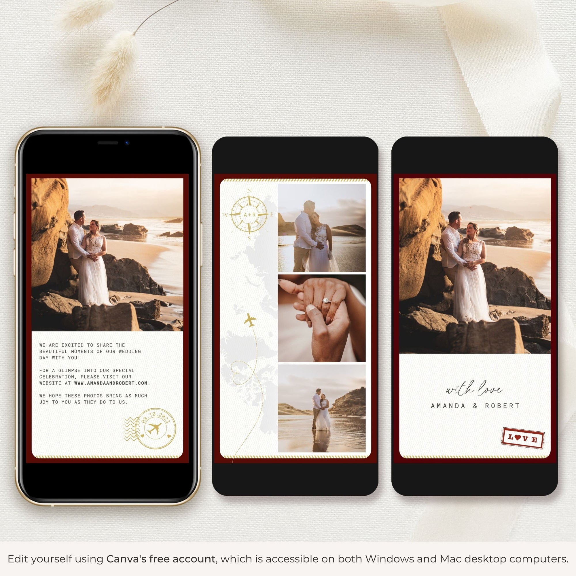 Maroon Passport Style Wedding Thank You Card Video Template