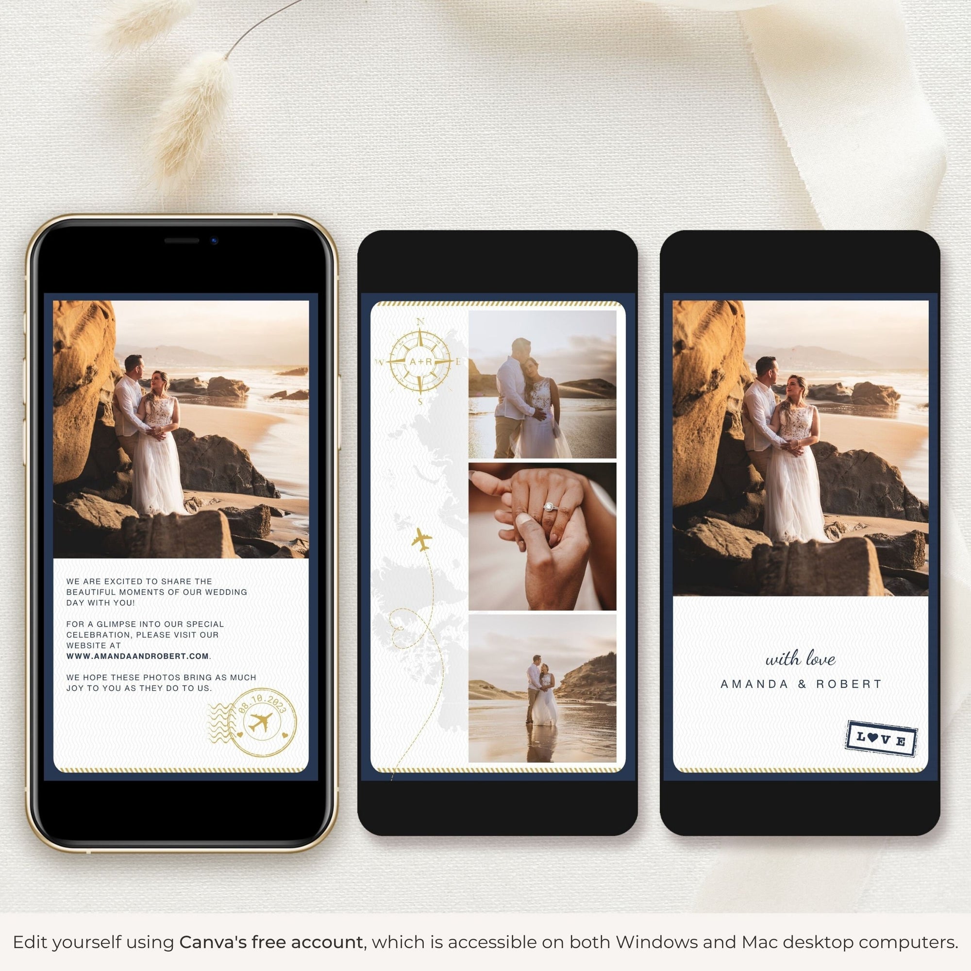 Navy Passport Style Wedding Thank You Card Video Template