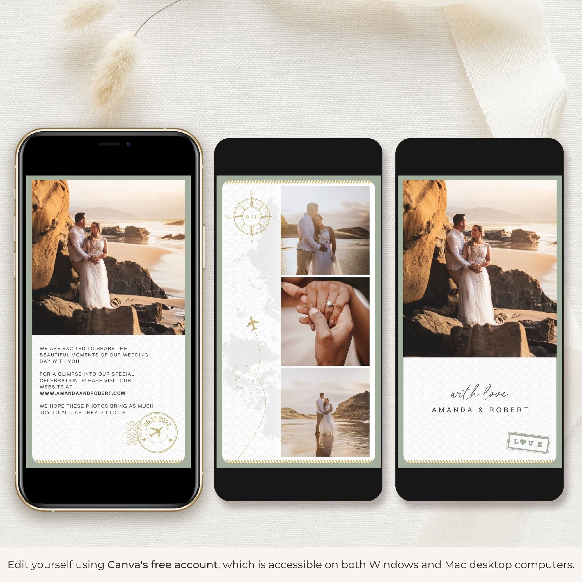 Sage Green Passport Style Wedding Thank You Card Video Template