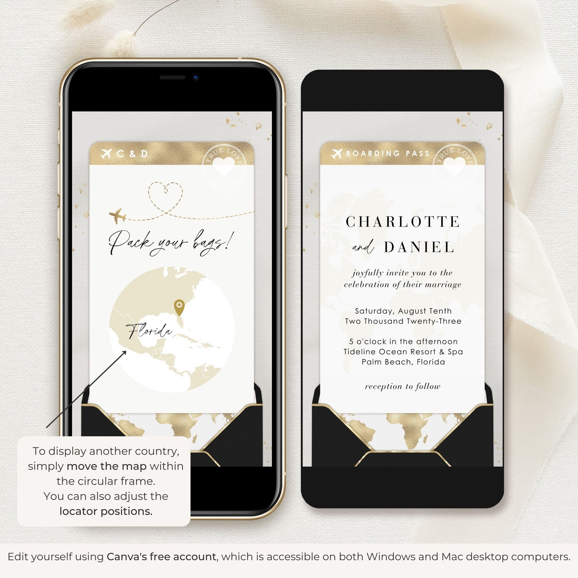 Boarding Pass Wedding Invitation Video Template - Black
