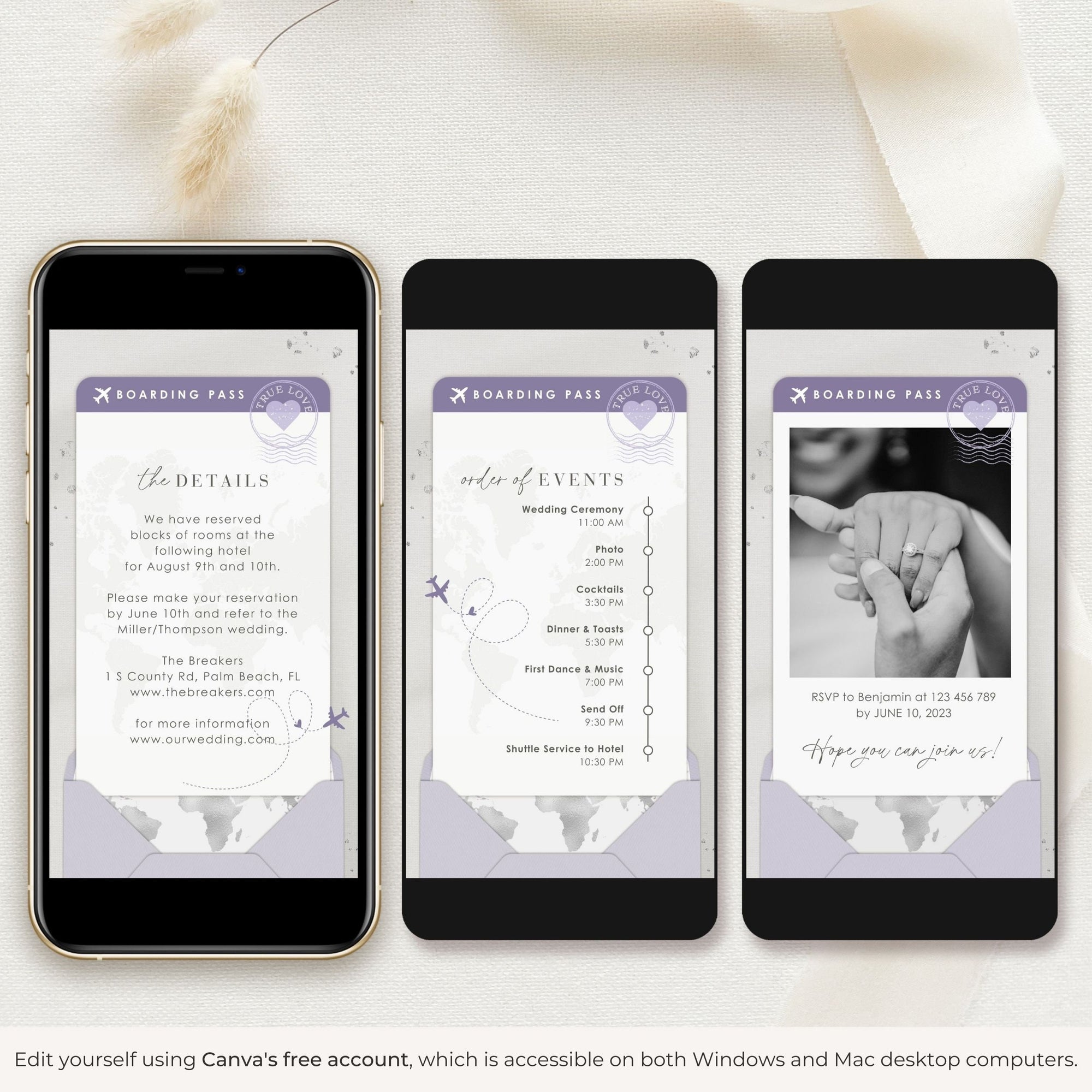 Boarding Pass Wedding Invitation Video Template - Purple