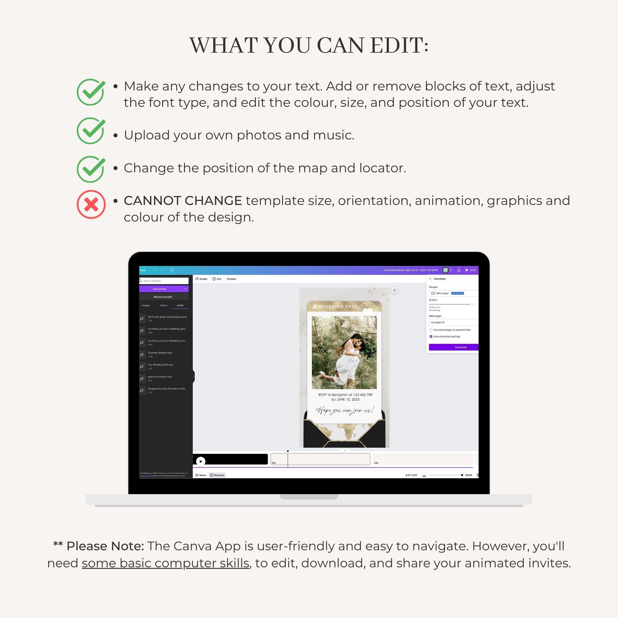 Boarding Pass Wedding Invitation Video Template - Black