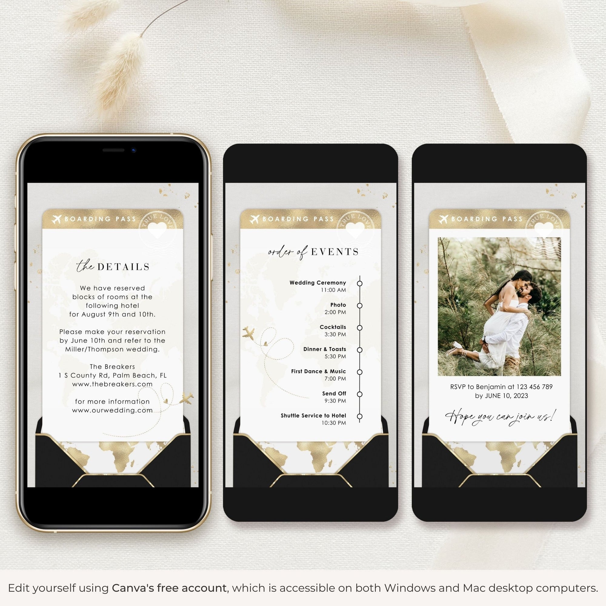 Boarding Pass Wedding Invitation Video Template - Black