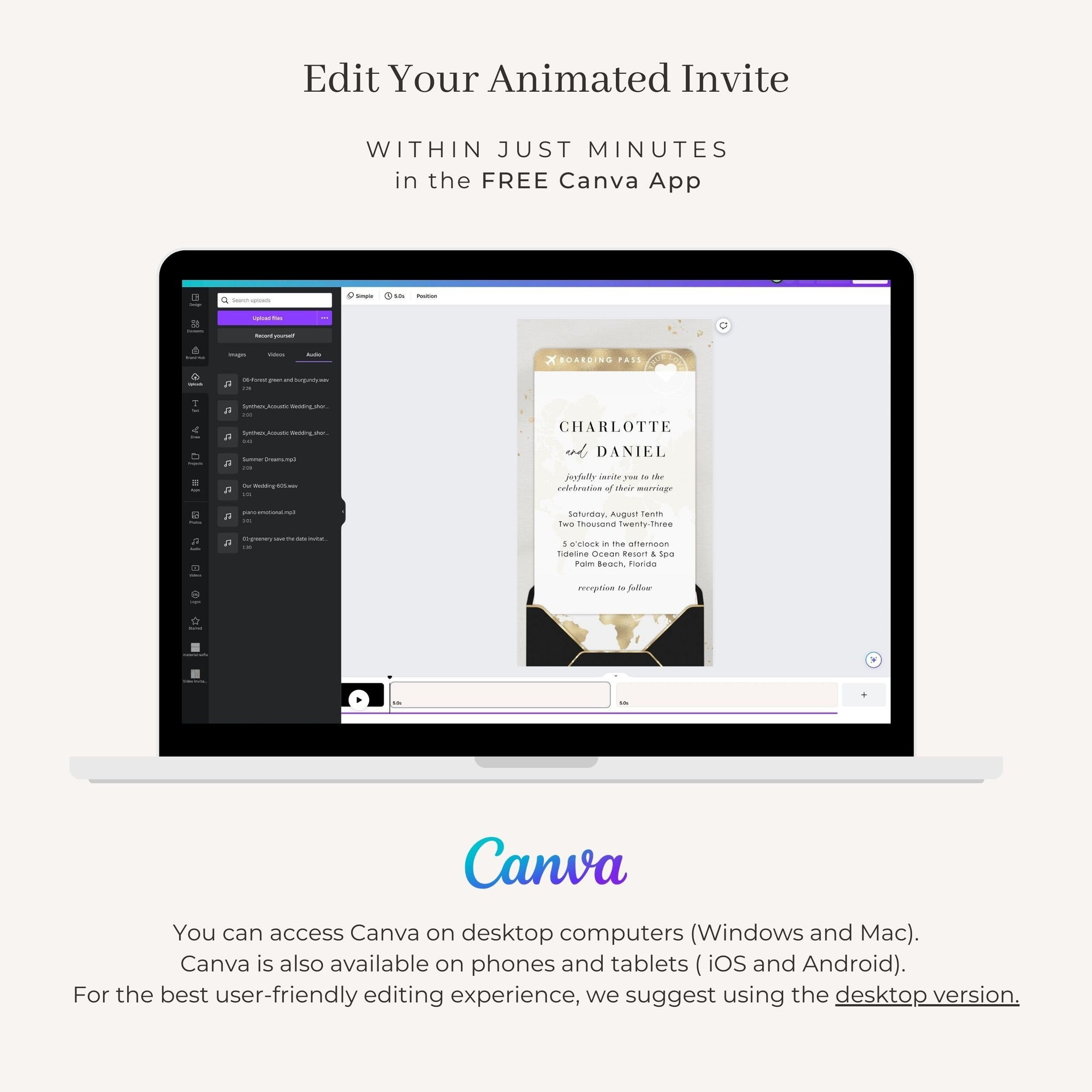 Boarding Pass Wedding Invitation Video Template - Black