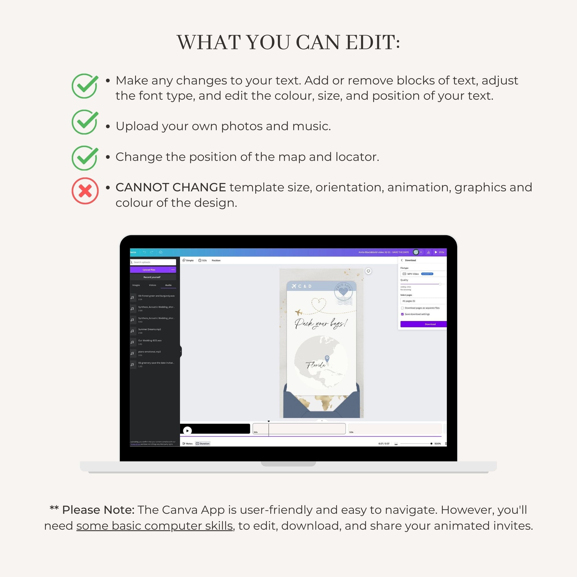 Boarding Pass Wedding Invitation Video Template - Dusty Blue