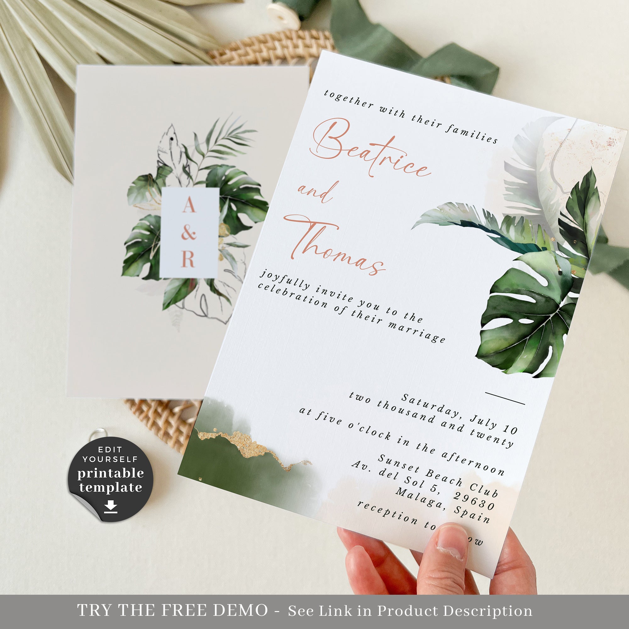 Palma | Tropical Wedding Invitation Template – Creative Things Studio, image size:2000x2000