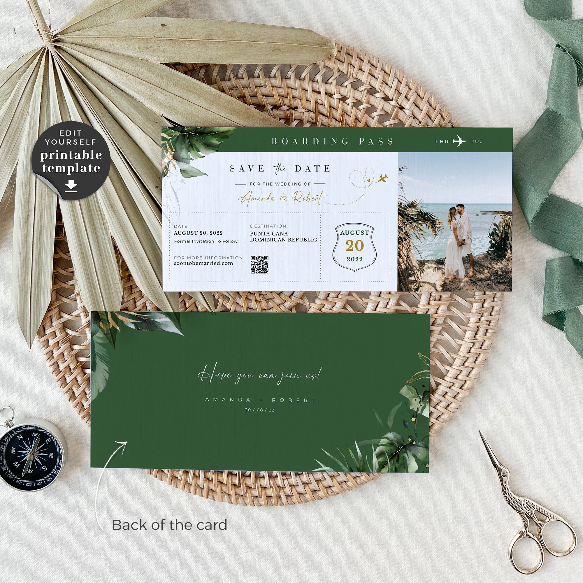 Palma | Tropical Boarding Pass Save The Date Template
