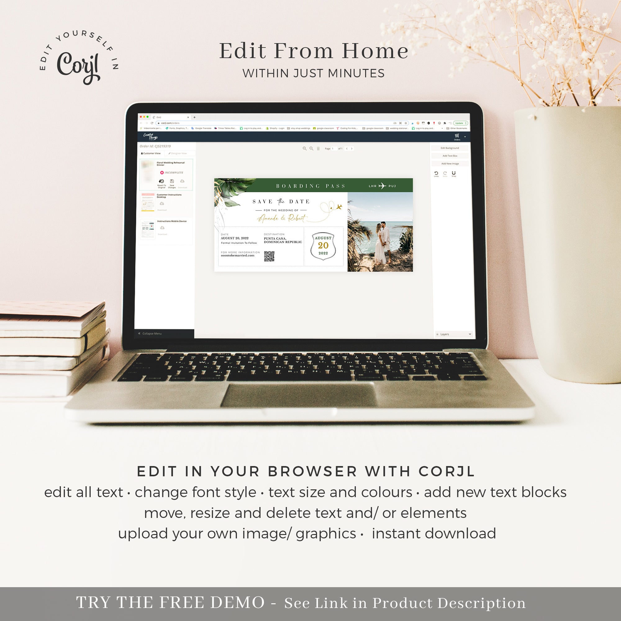 Palma | Tropical Boarding Pass Save The Date Template