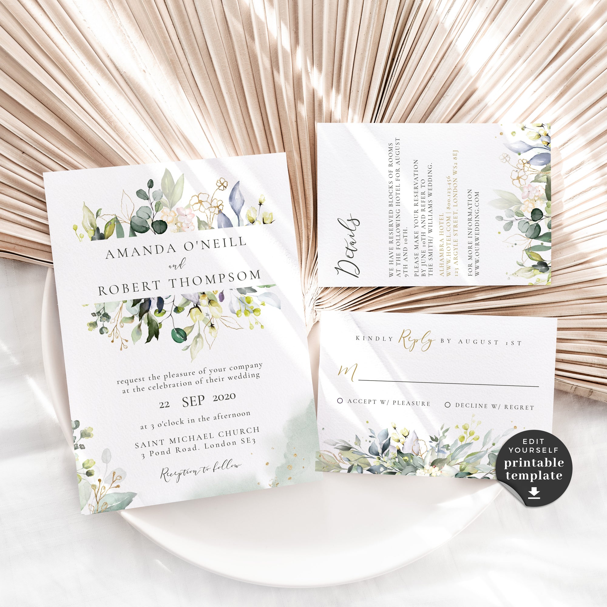 Flora | Rustic Wedding Invitation Set Printable