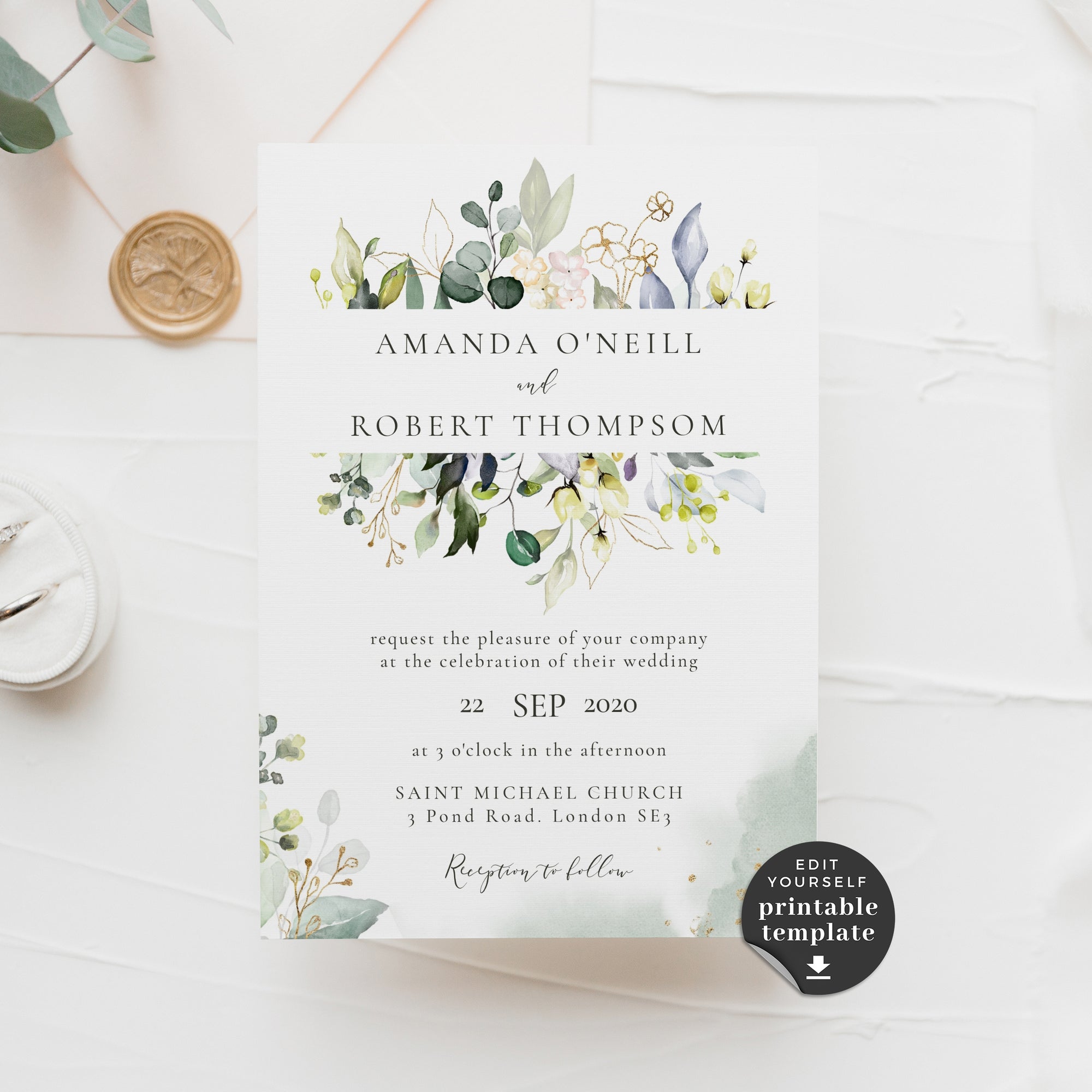 Flora | Rustic Wedding Invitation Set Printable
