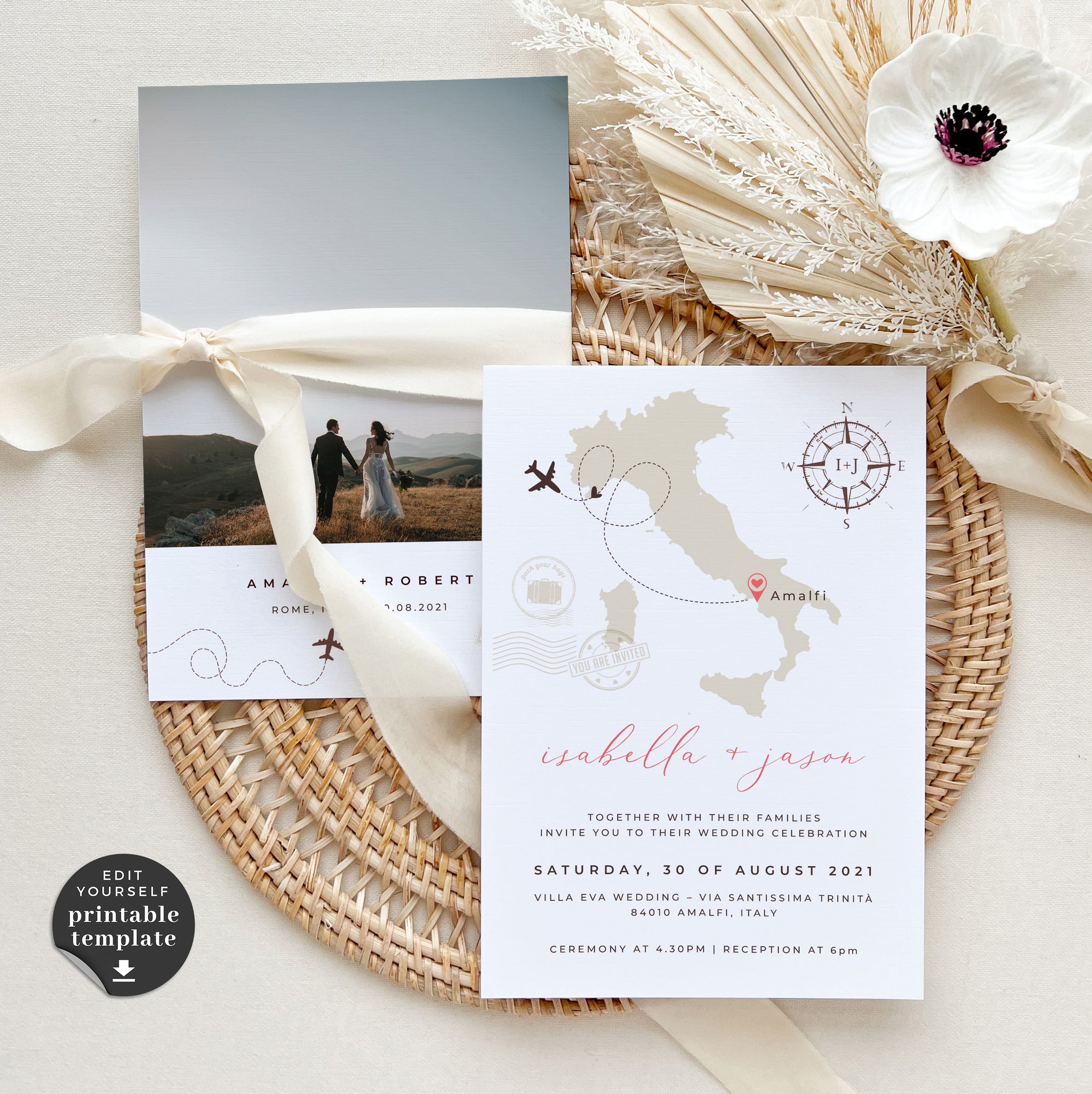 Italy Destination Wedding Invitation Template with RSVP