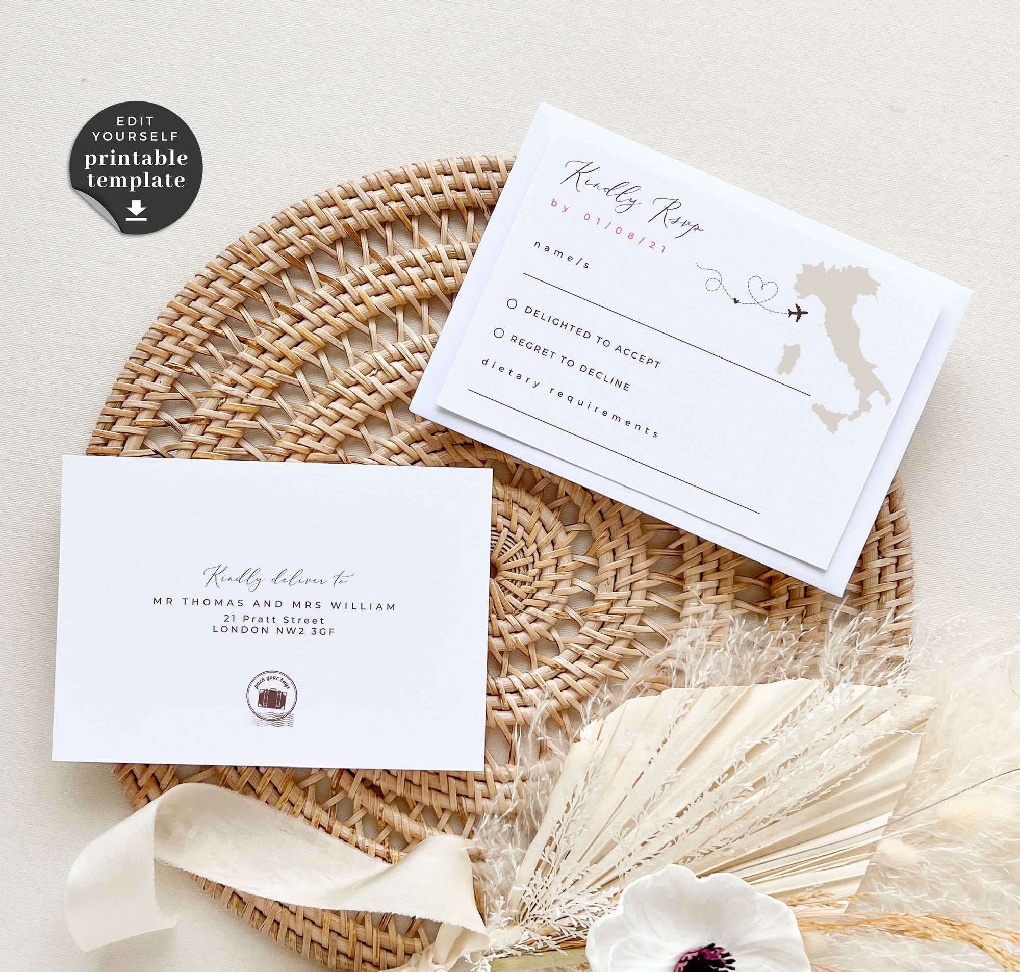 Italy Destination Wedding Invitation Template with RSVP