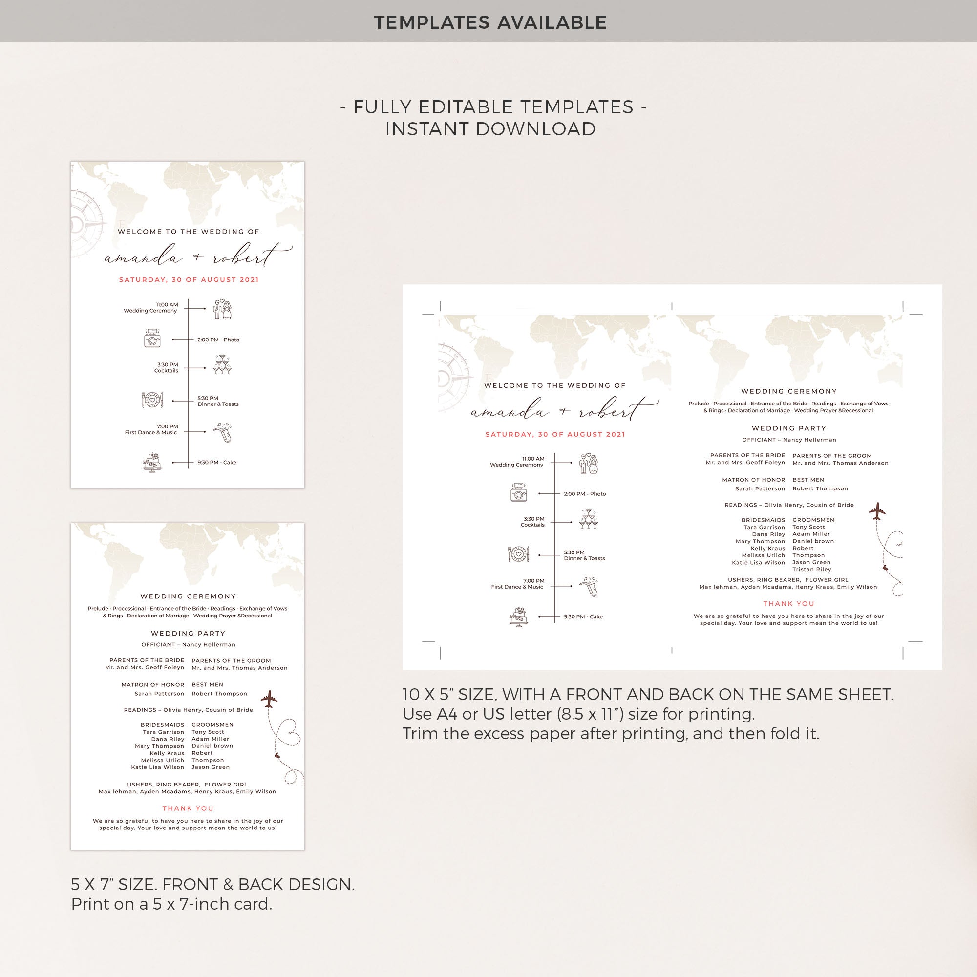 SOFIA Wedding Program Hand Fan Template