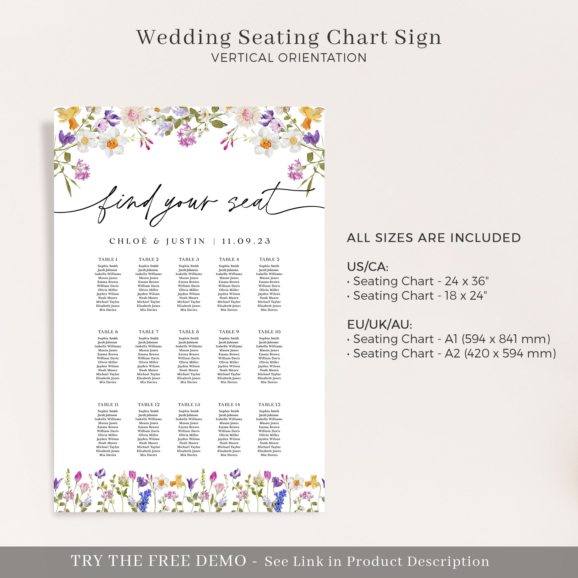 CHLOÉ Printable Wedding Seating Chart Template