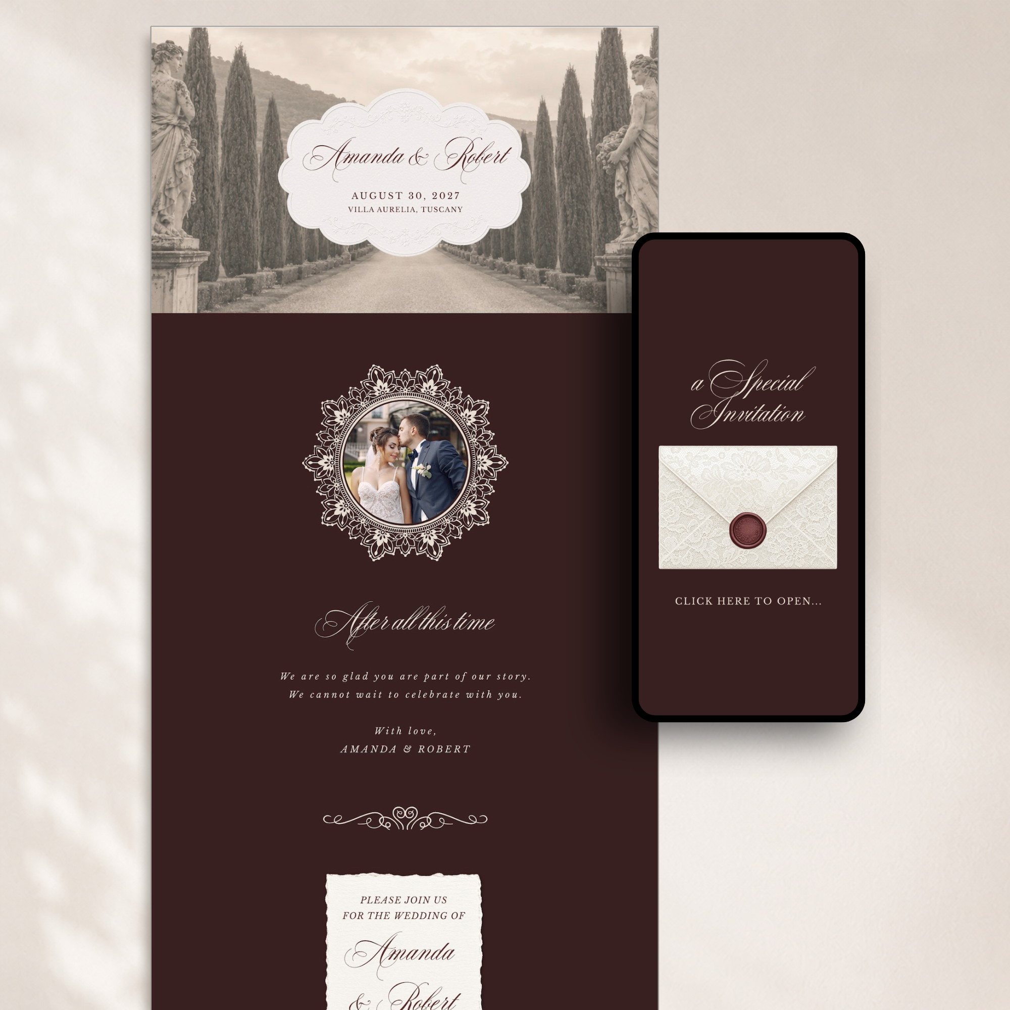 Old Money Online Digital Wedding Invitation with RSVP