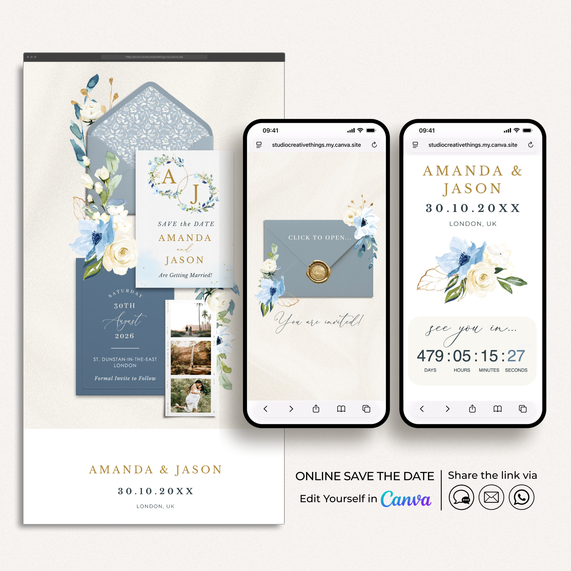 AZZURRA Dusty Blue Online Digital Save the Date
