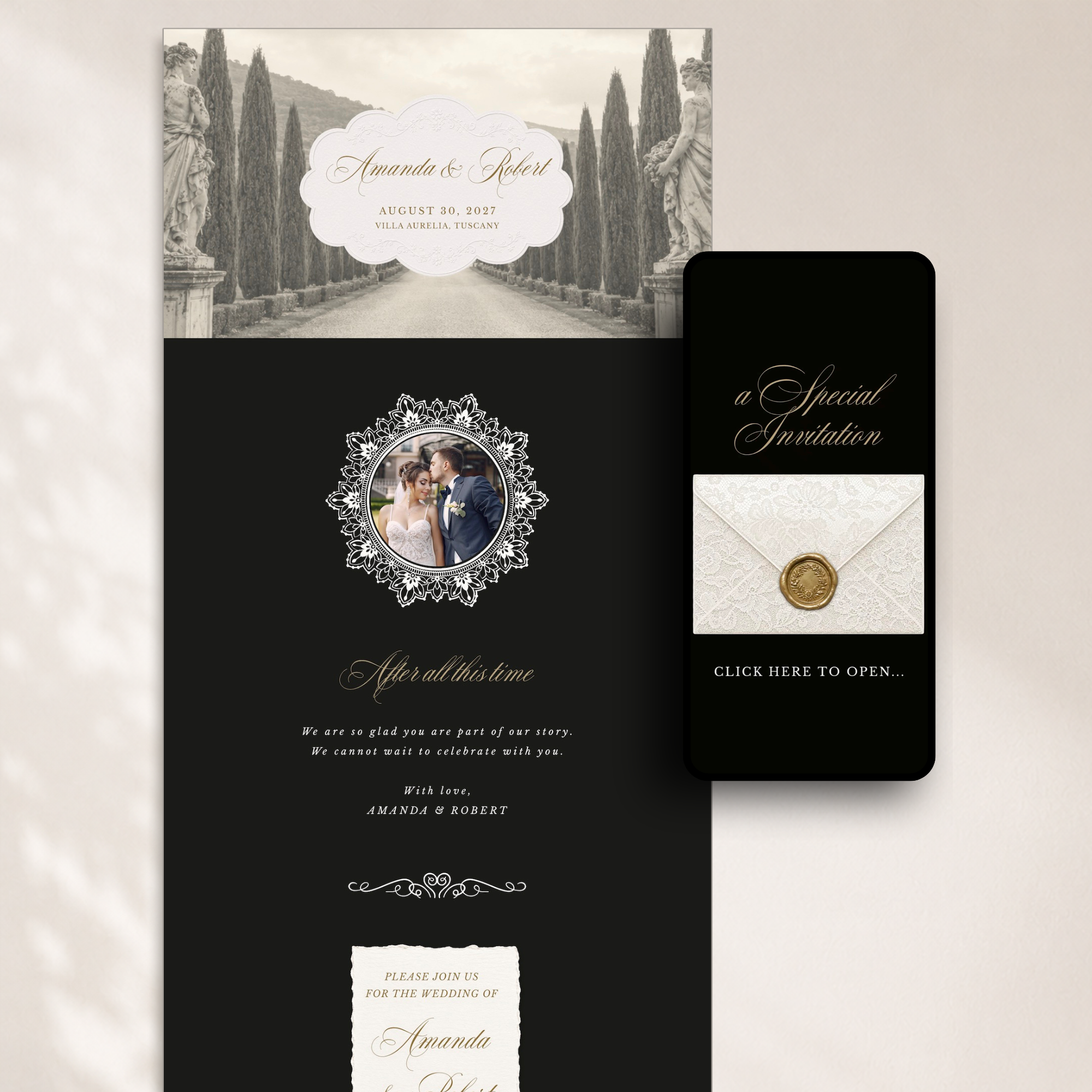Old Money Online Digital Wedding Invitation with RSVP