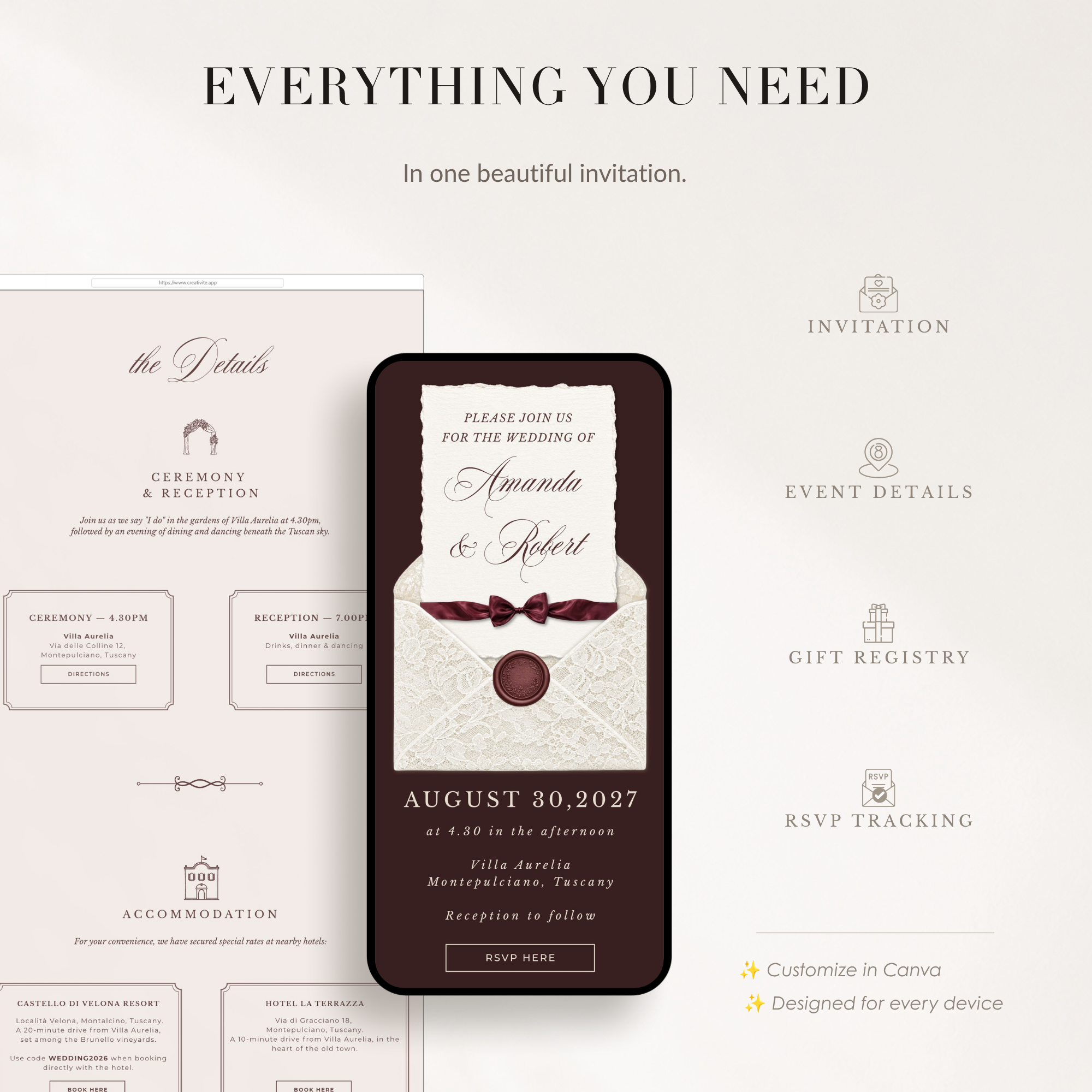 Old Money Online Digital Wedding Invitation with RSVP