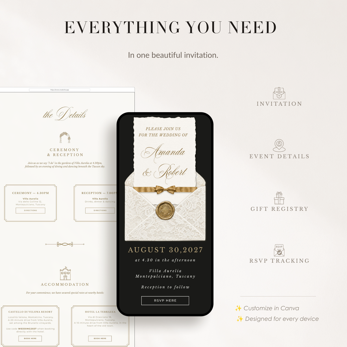 Old Money Online Digital Wedding Invitation with RSVP