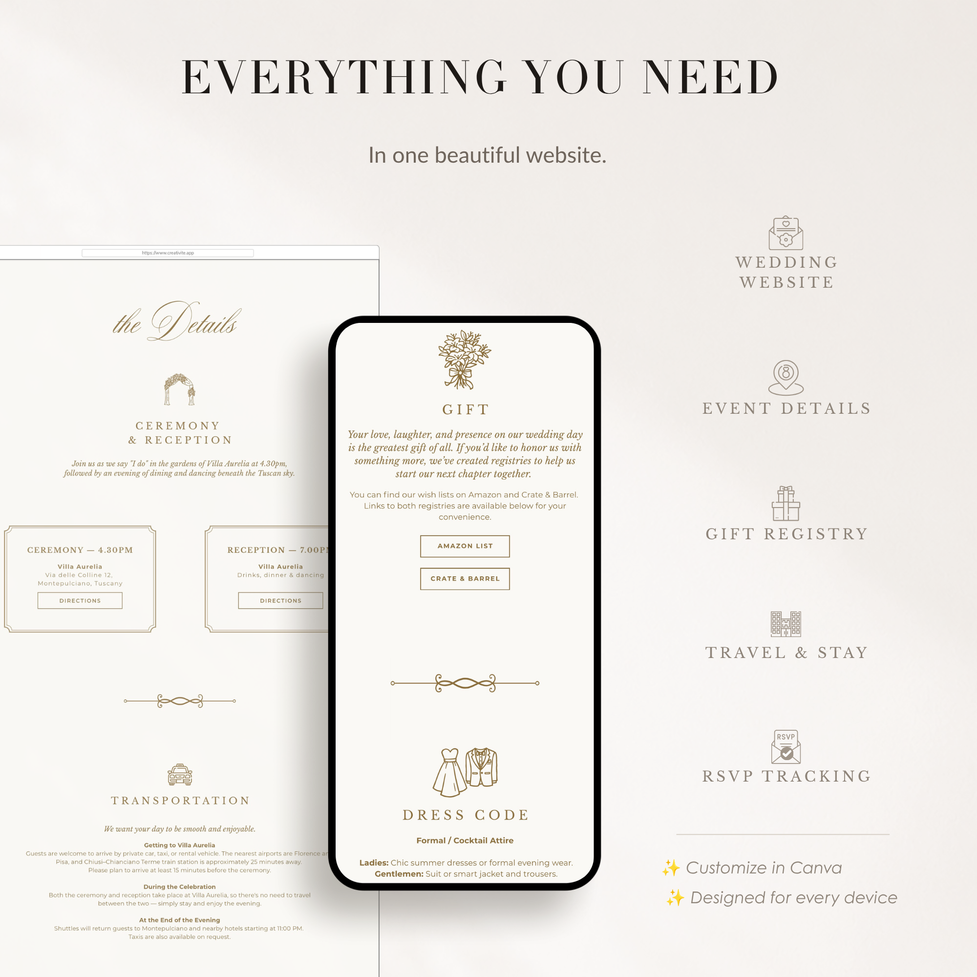 Old Money Wedding Website Template for Canva with RSVP
