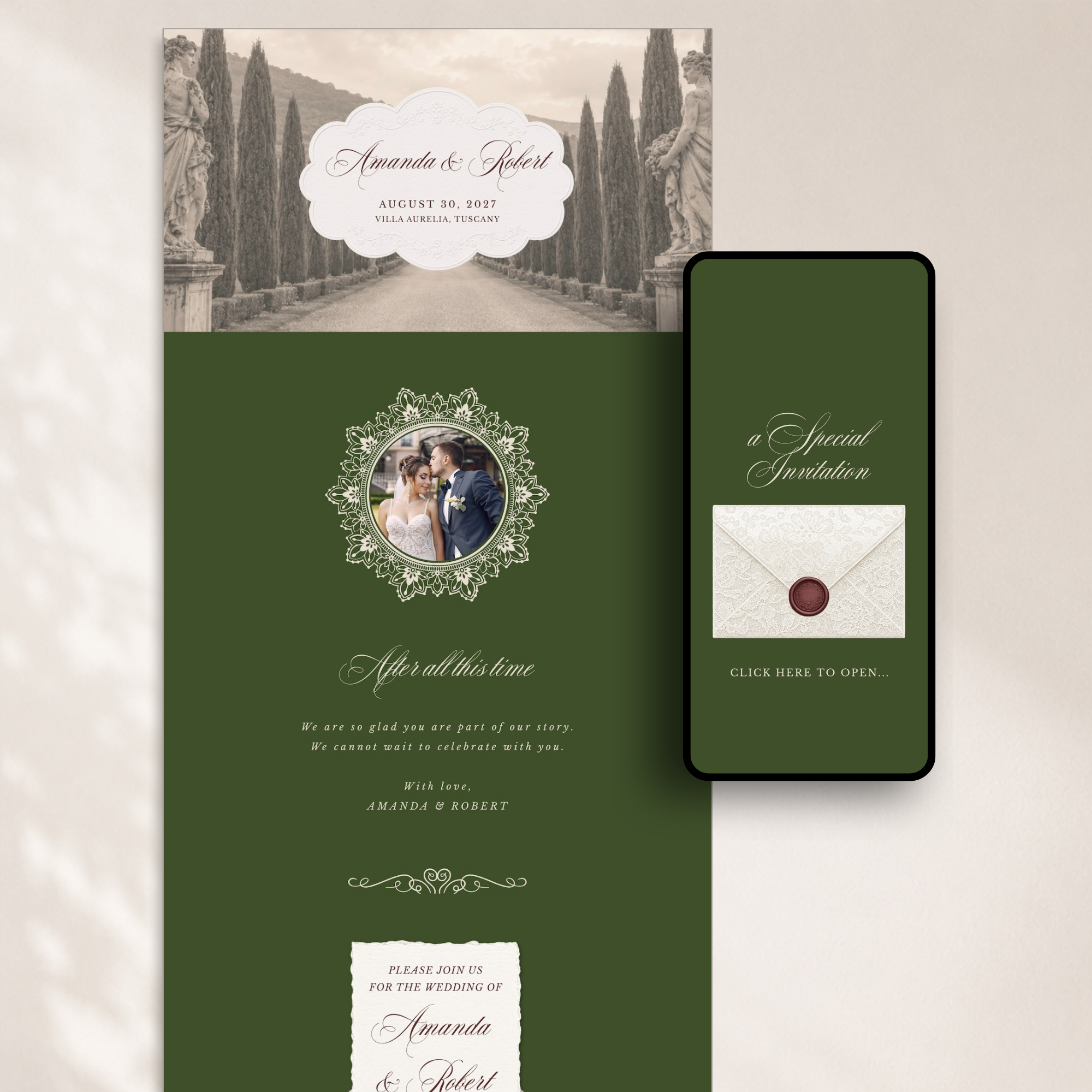 Old Money Online Digital Wedding Invitation with RSVP
