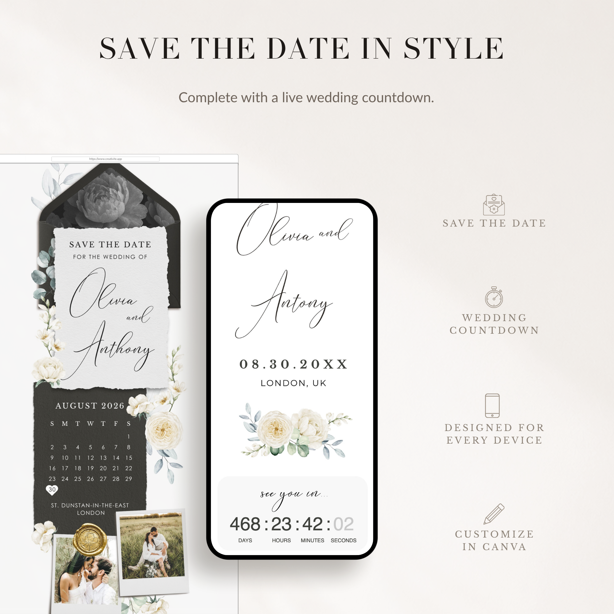 ELLA Modern Online Digital Save the Date with Calendar