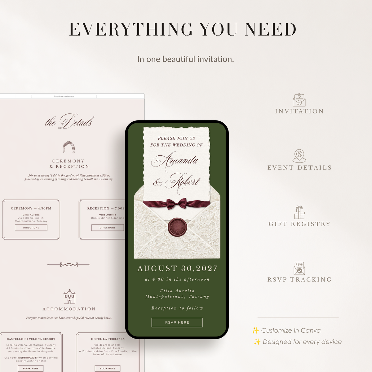 Old Money Online Digital Wedding Invitation with RSVP