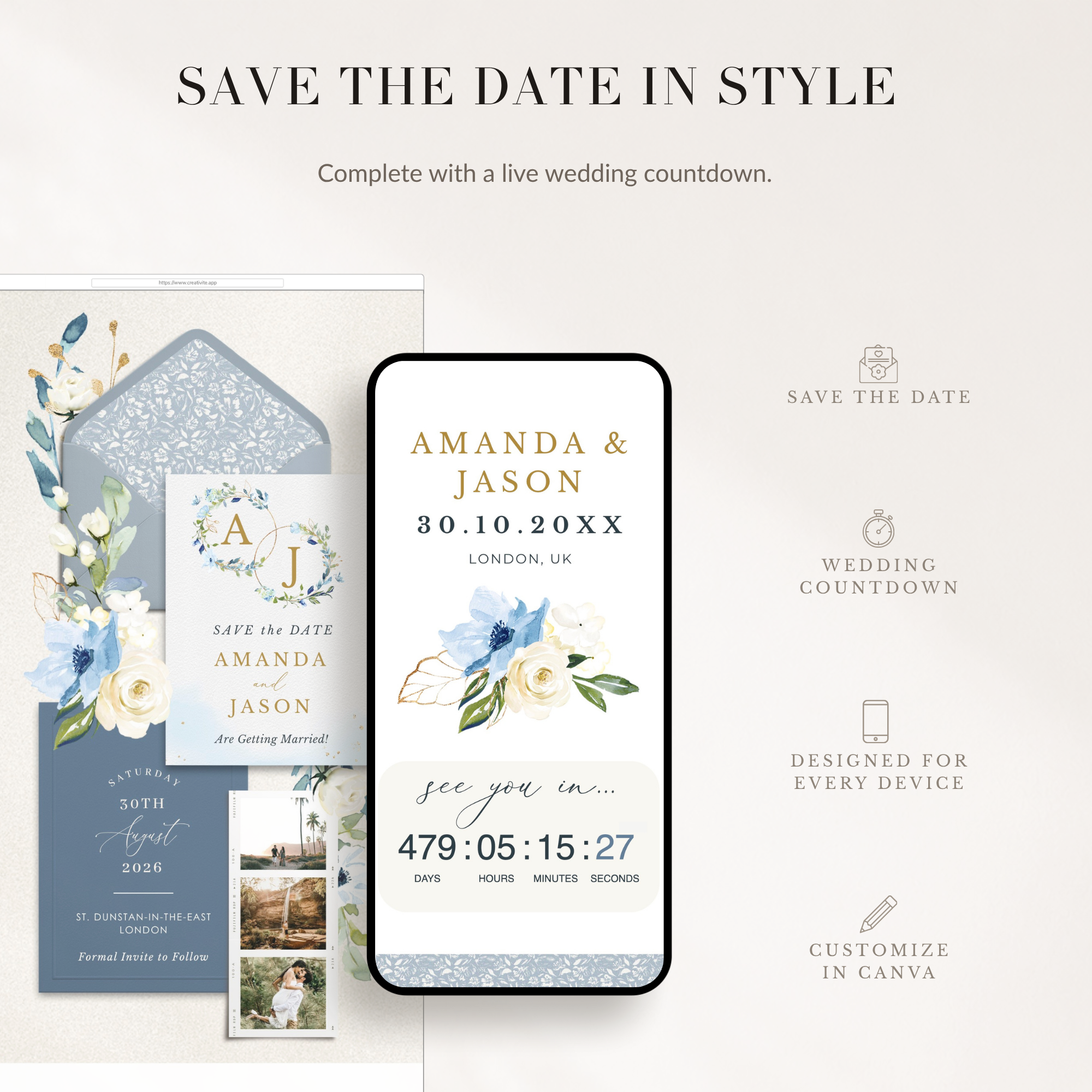 AZZURRA Dusty Blue Online Digital Save the Date