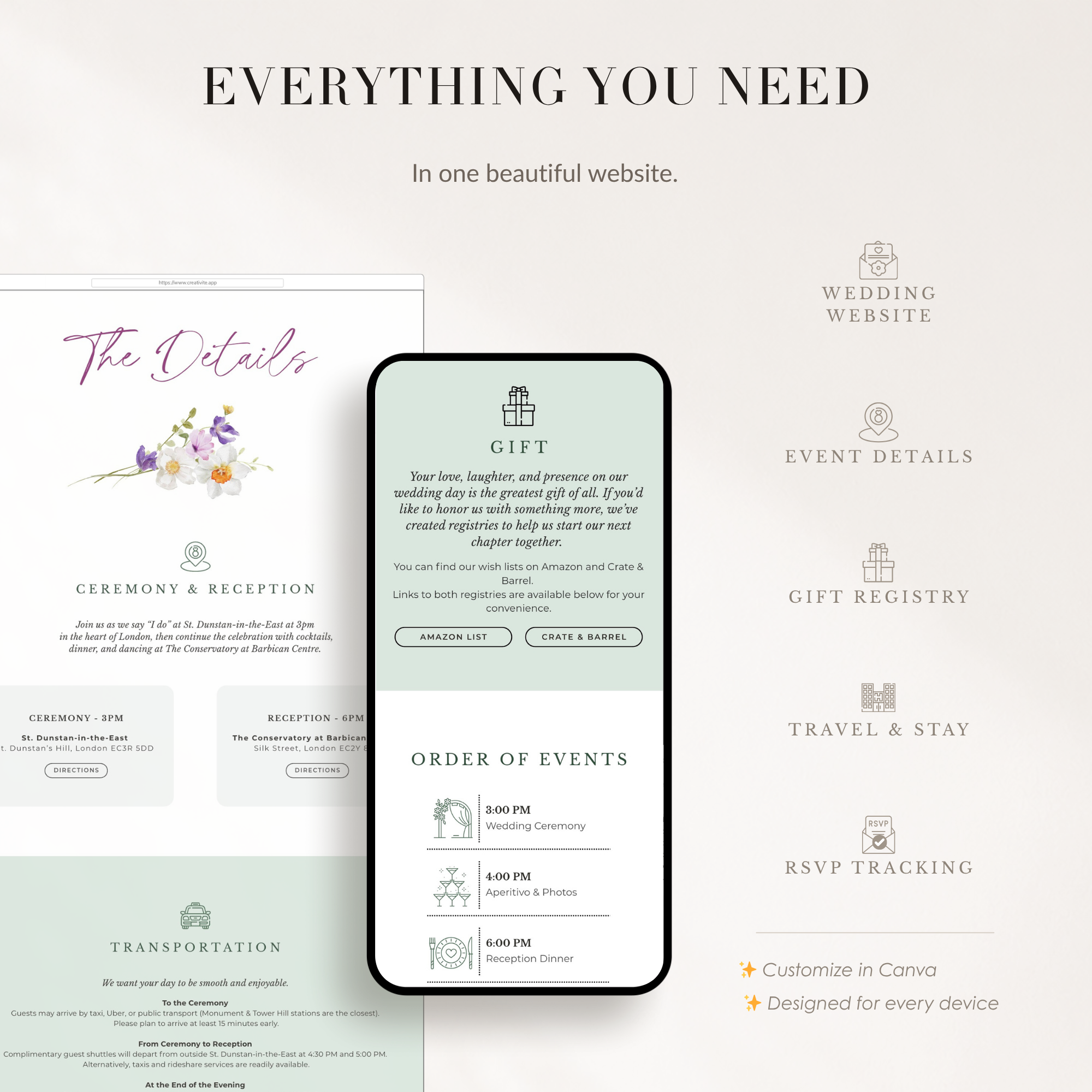 CLOE Wedding Website Template for Canva with RSVP