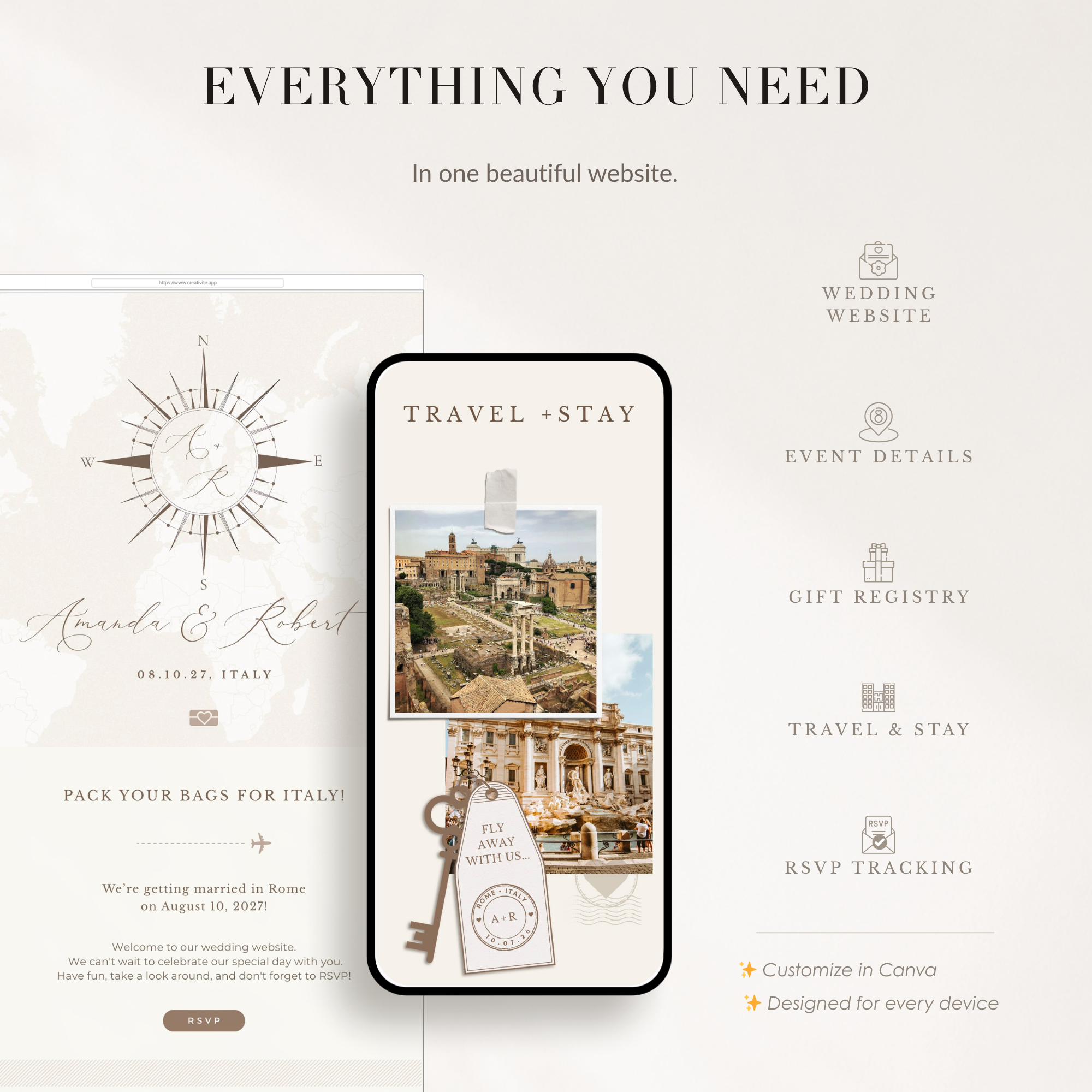 SOFIA Passport-Style Wedding Website Canva Template with RSVP