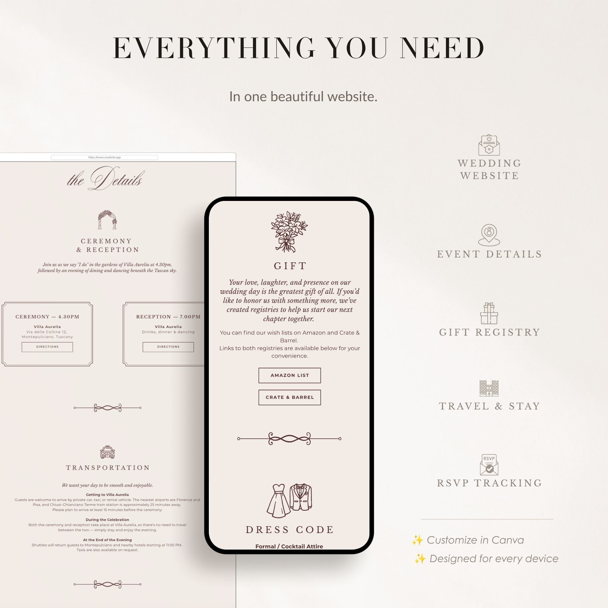 Old Money Wedding Website Template for Canva with RSVP