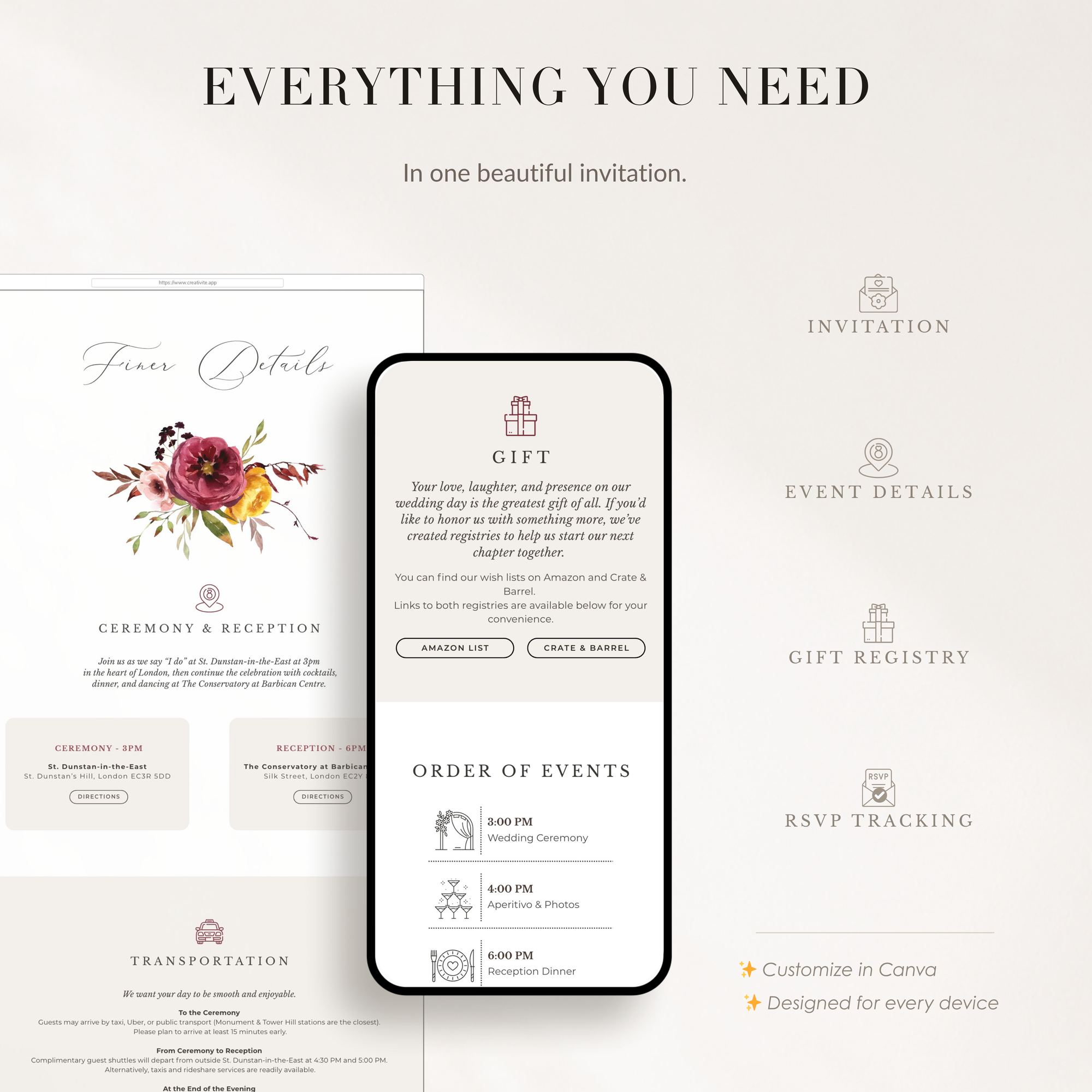 AMBRA Fall Online Digital Wedding Invitation with RSVP
