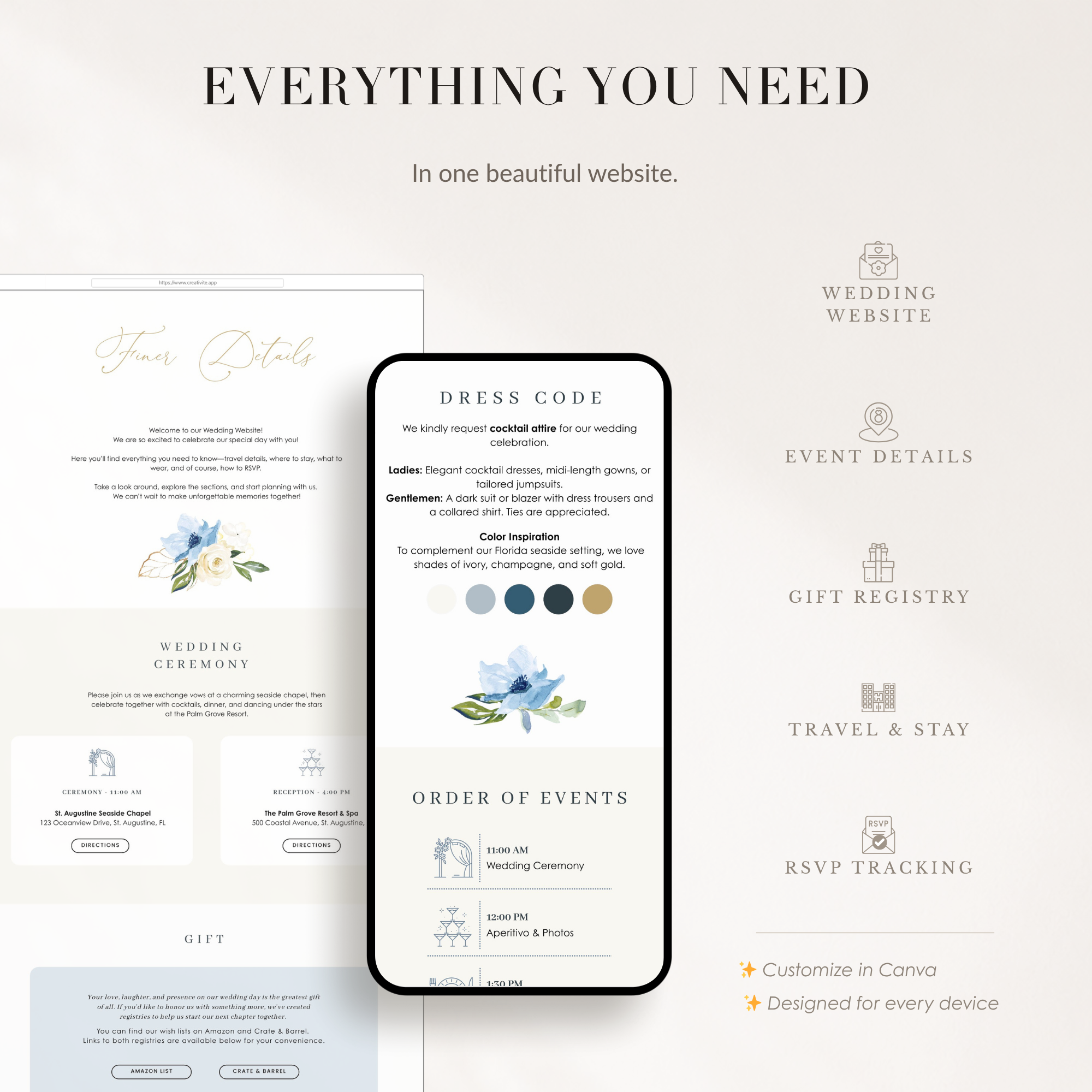 Azzurra Wedding Website Template for Canva with RSVP