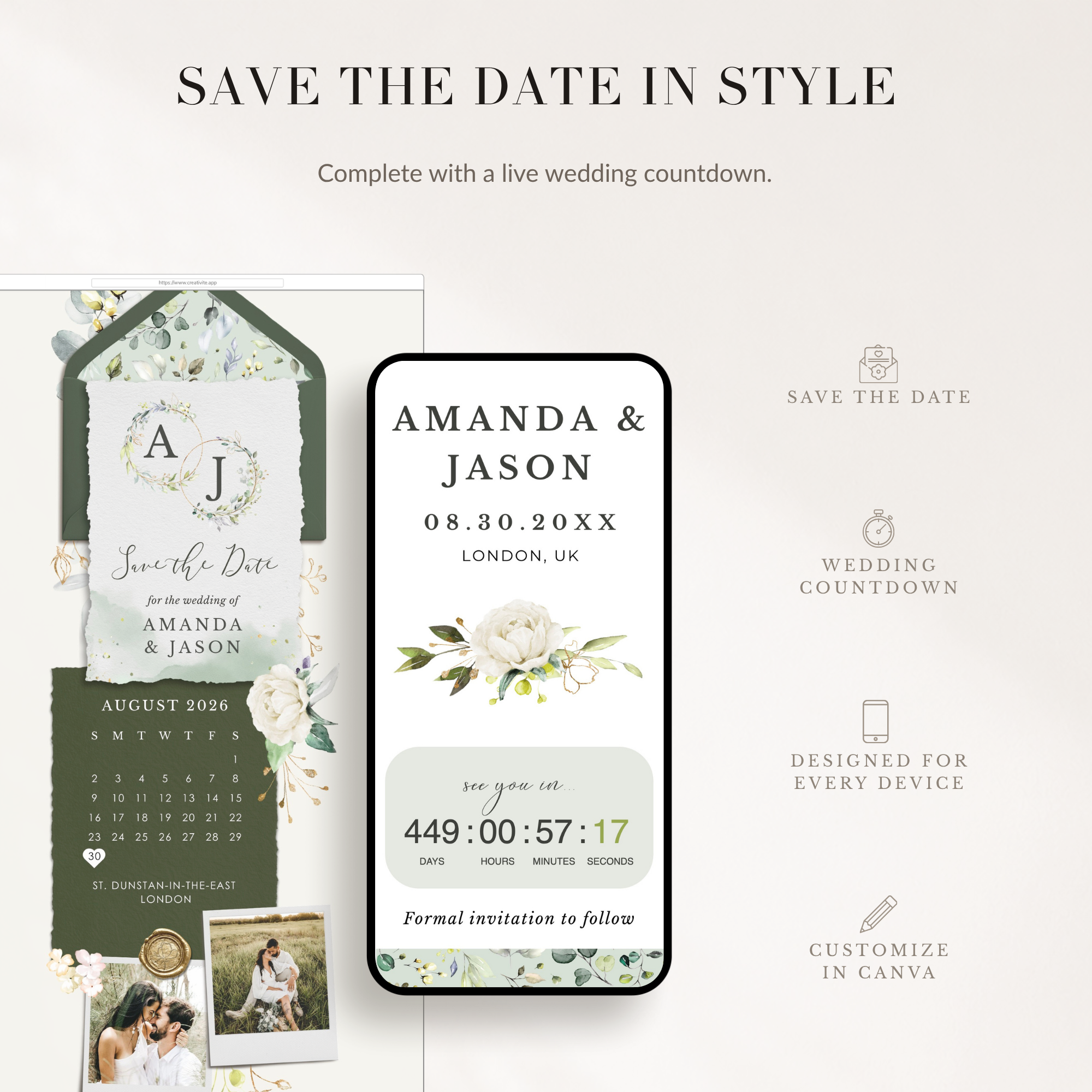 Rustic Online Digital Save the Date with Calendar